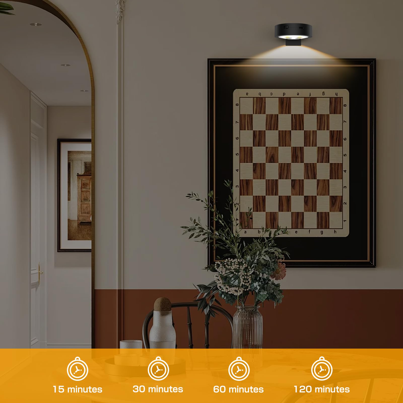 2Pack Led Picture Light Rechargeable Battery Operated Picture Lights Wireless Art Display Light Magnetic Painting Light With Remote Control,Timer&Dimmable Wall Sconce For Wall Artworking Puck Light