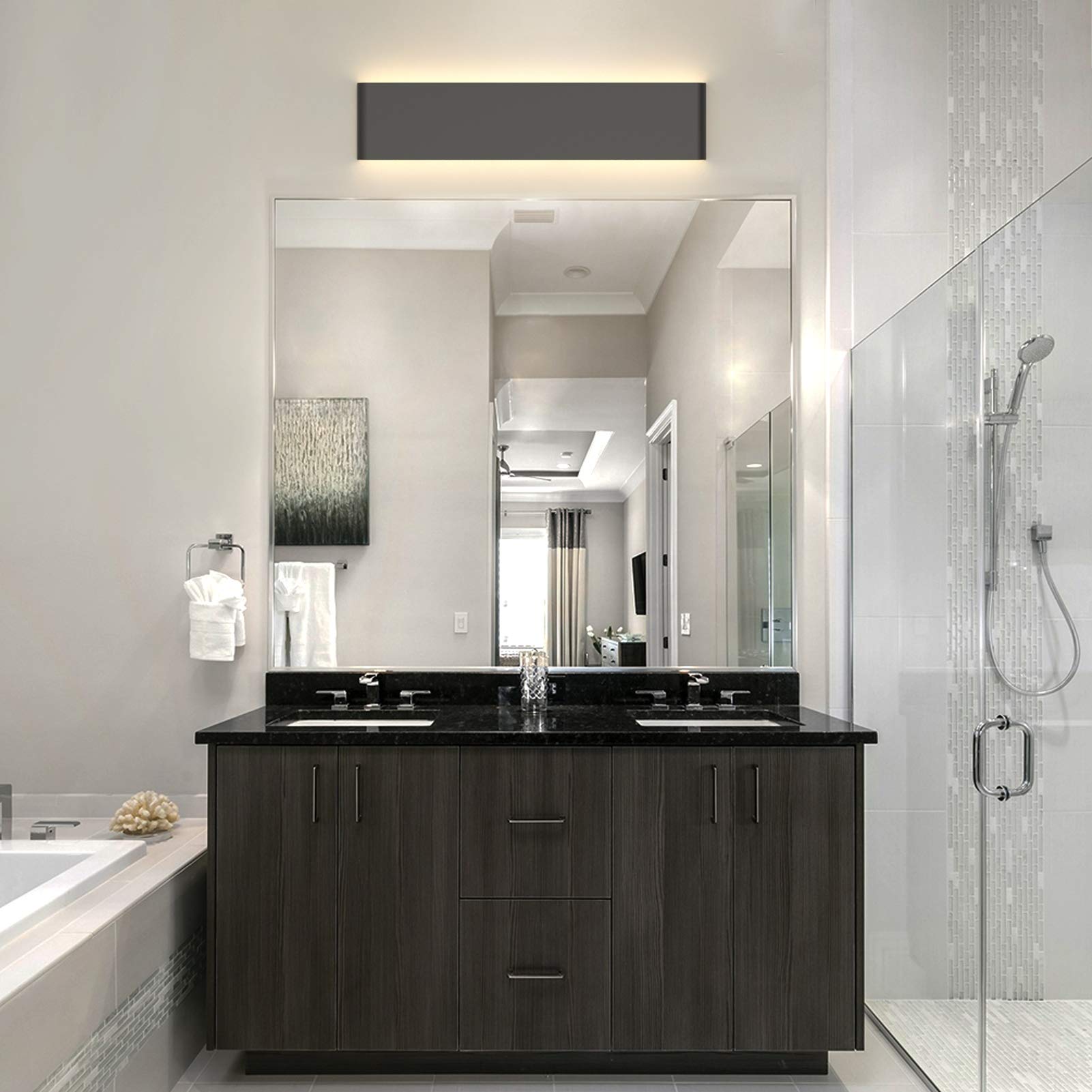 Aipsun 20W LED Wall Sconce, 24" Rectangular Black Indoor Light, Warm White 3000K, Aluminum, Model Ca-A065-61-BL-3000K