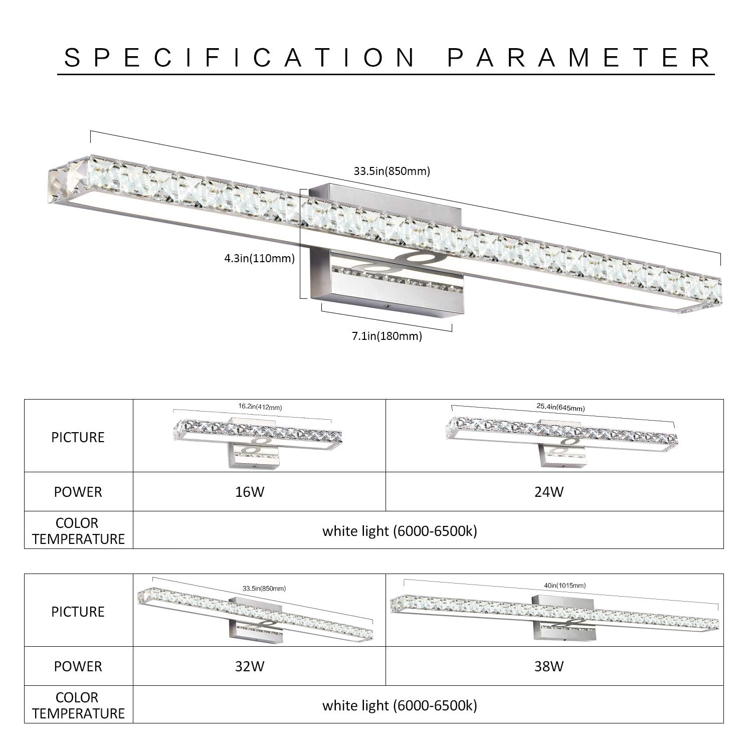 SOLFART Crystal Vanity Lights LED Dimmable Bathroom Fixtures 33.5in Chrome Modern Design