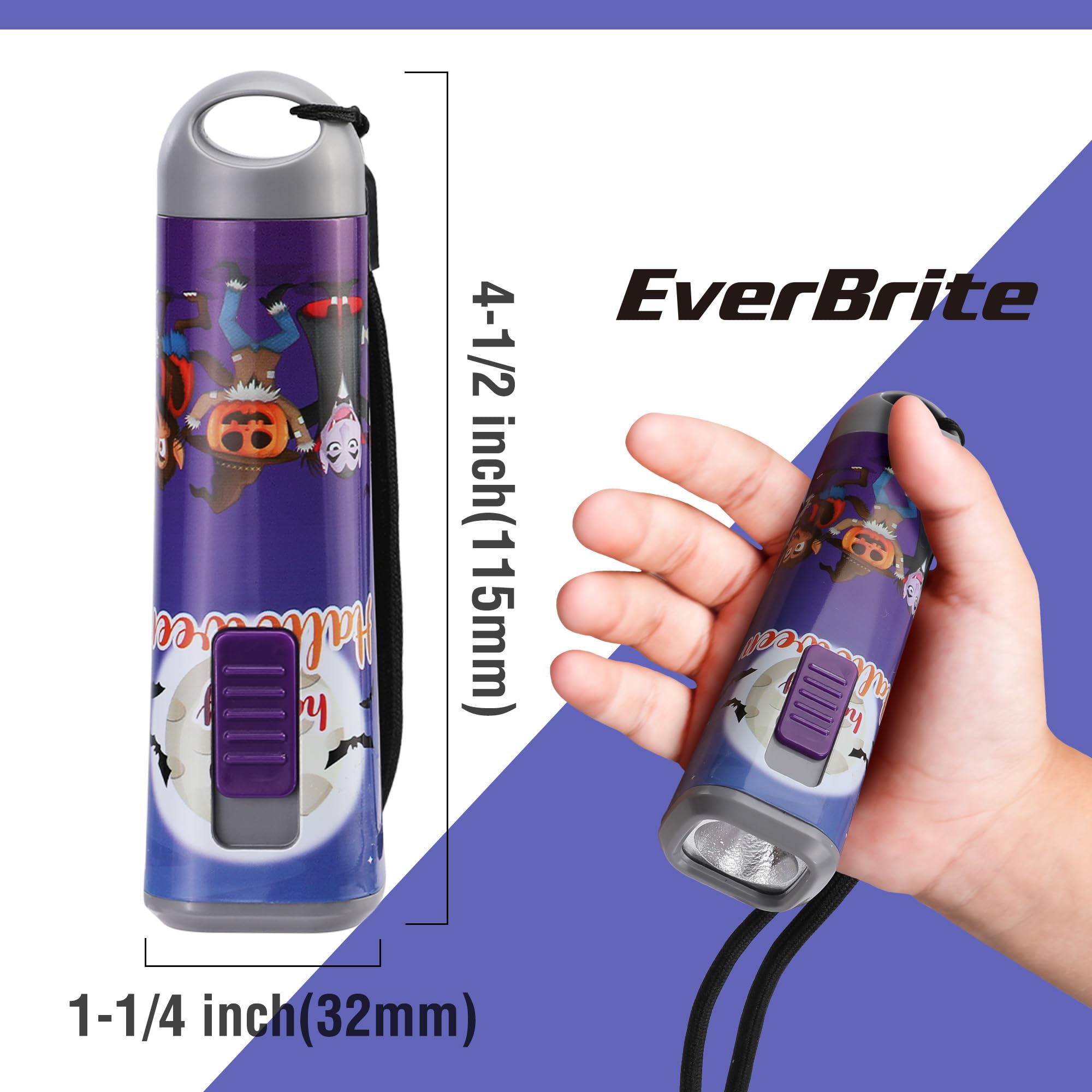 Everbrite Halloween Flashlights Halloween Gifts, Small Led Flash Light Handheld Torch With Lanyard 3Aaa Battery Included, 1 Pack