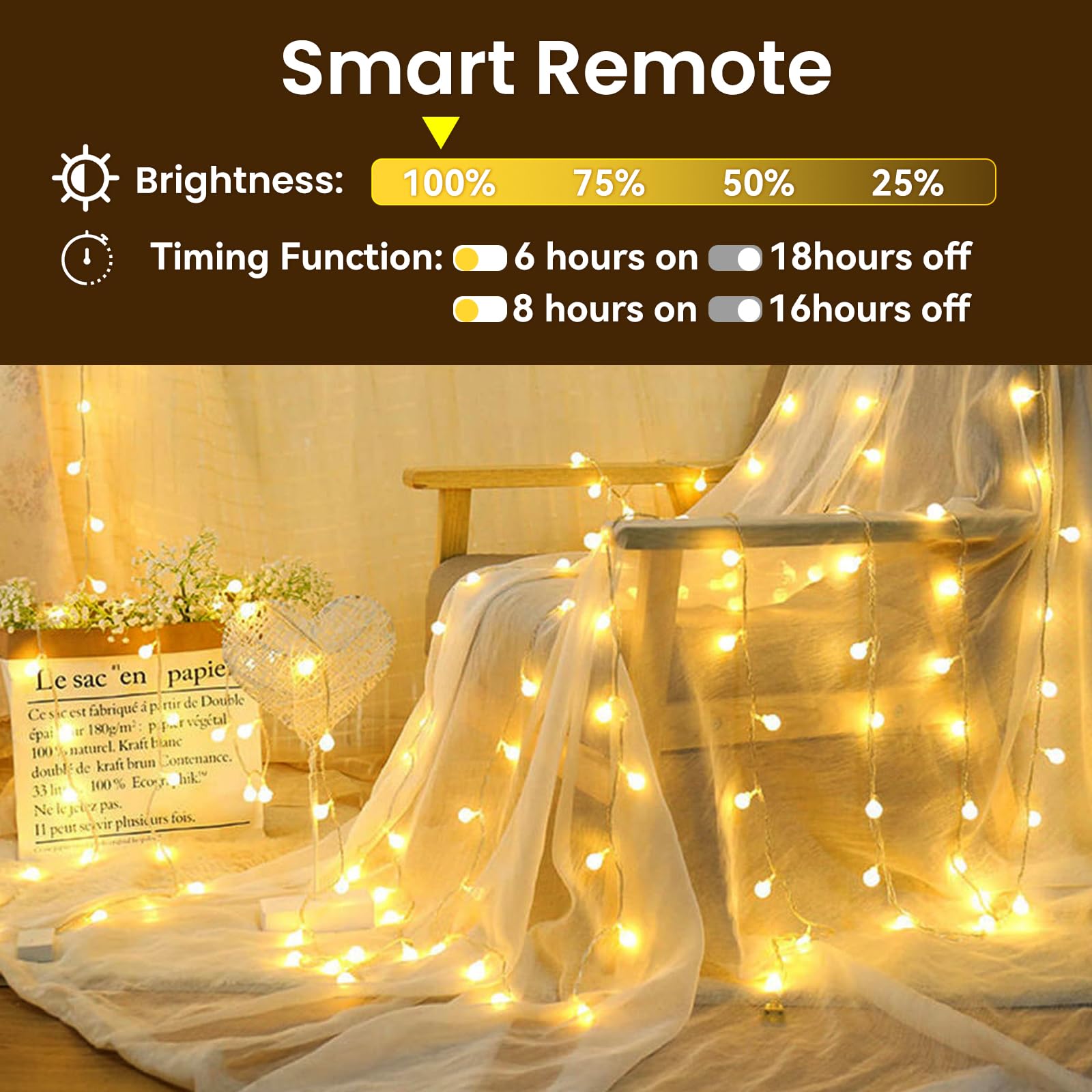 Dailyart Globe String Lights, 100 Led, 59Ft Warm White Fairy Lights, Waterproof, 8 Modes, Remote Control For Indoor/Outdoor Use