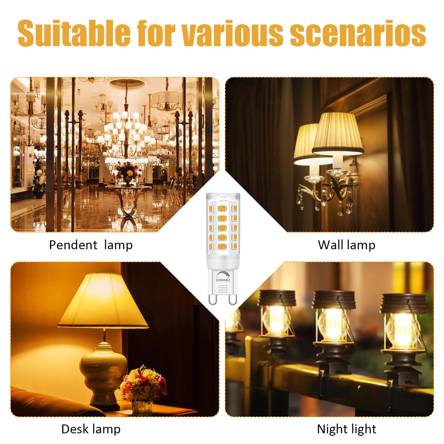 Ugvmn G9 Led Bulb Dimmable, No Flicker 2700K Soft Warm White T4 Small G9 Led Bi Pin Base, 4W (40W Halogen Replacement Bulbs), Ch