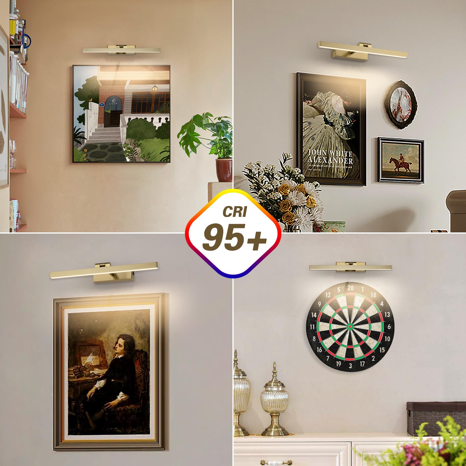 Joosenhouse Battery Operated Picture Light, Wireless Remote Control, Dimmable, 23.6 Inch Brass Wall Sconce, Model 7525