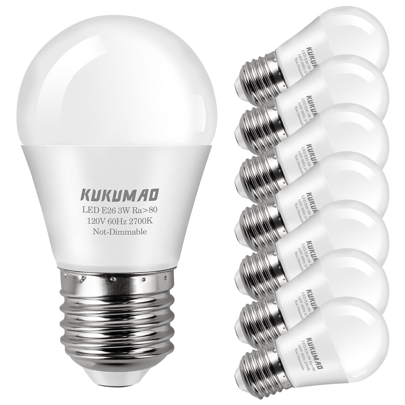 Kukumao Led Bulb 3W 25 Watt Equivalent, Night Stand Bulb Table Lamp Bulb A15 Light Bulbs Warm White 2700K Led Energy Saving E26