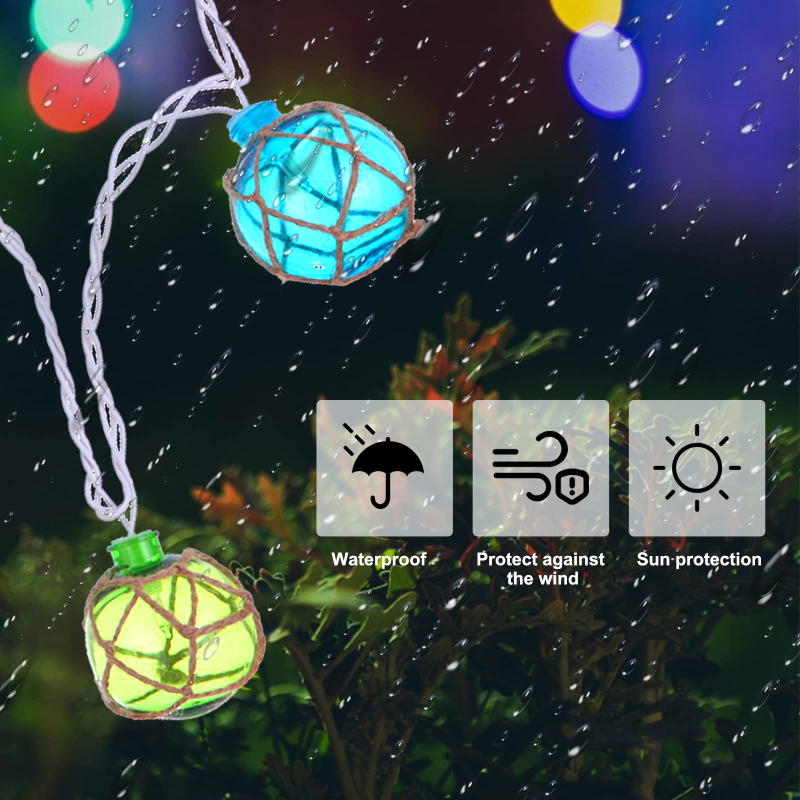 NIOSTA Ocean Beach String Lights, 10 Nautical Float Ball Lights, Plug in, Blue Green, FAP107A03A, Coastal Decoration