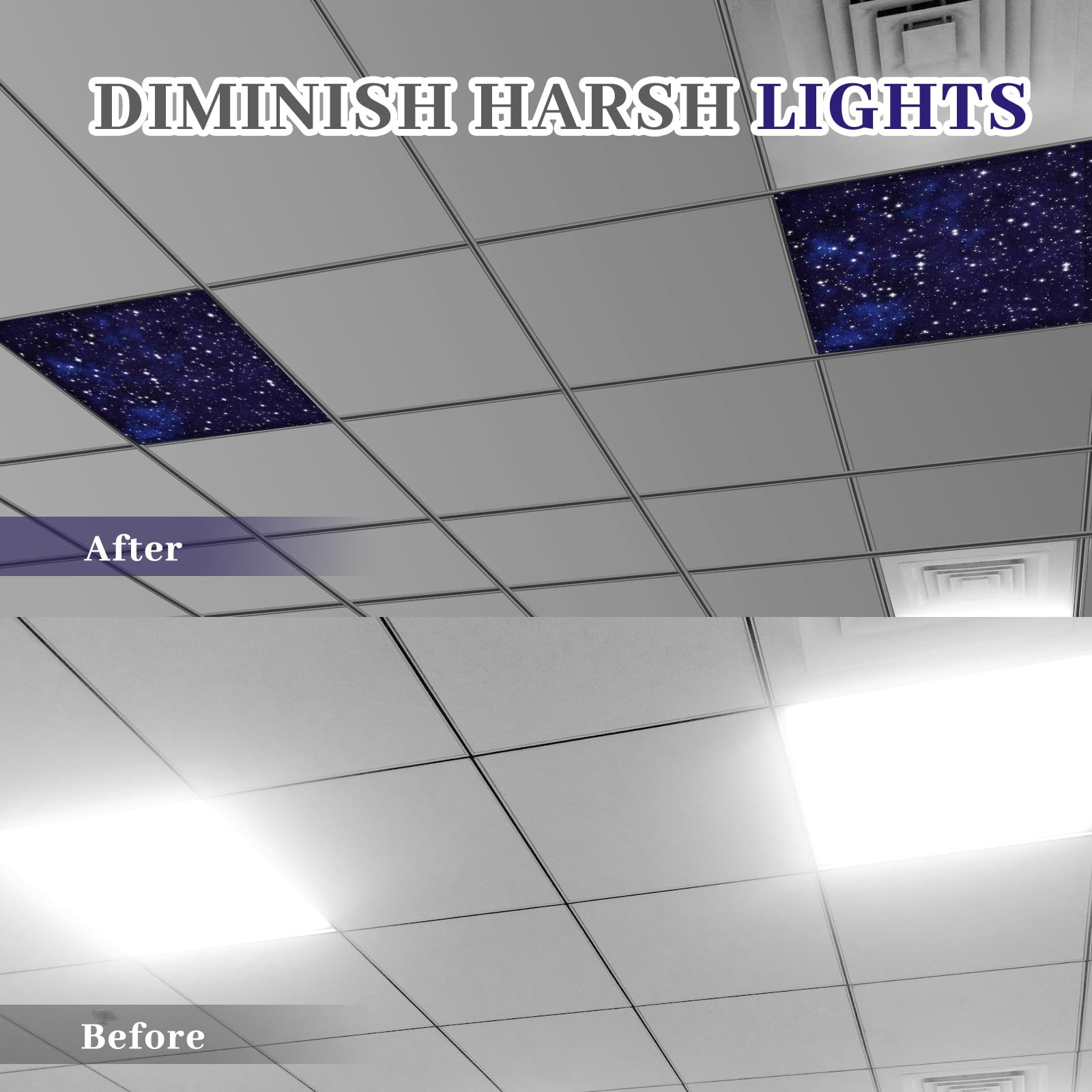 Baquler Fluorescent Light Covers, 2x2 ft, Magnetic, Flame Retardant Fabric, Starry Sky Design