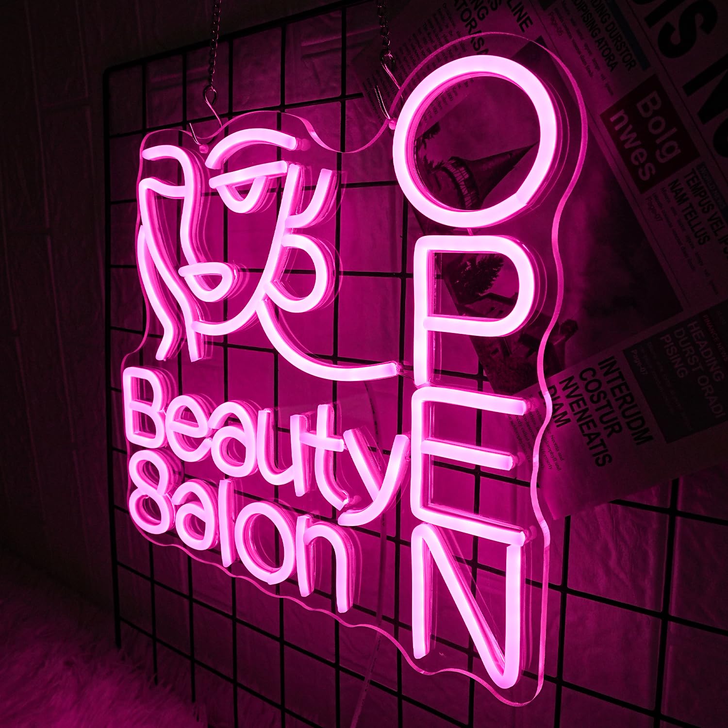 LMSIGNLY Beauty Salon Neon Sign - Pink Acrylic Open Light for Hairdressing, Nails Studio, Barber Shop, Dressing Room Decor