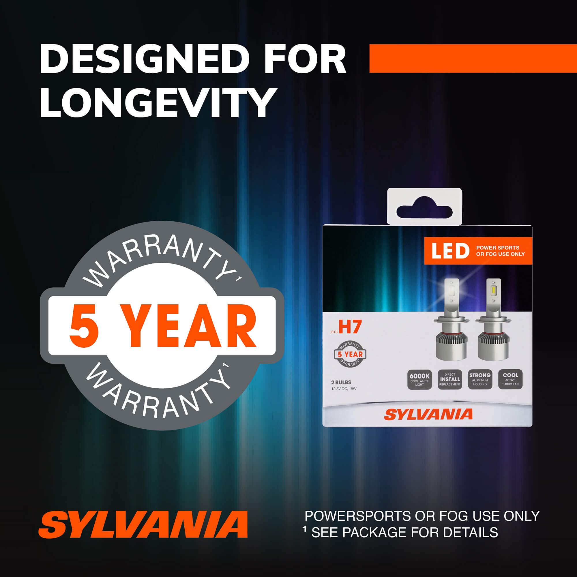 SYLVANIA H7 LED Headlight Bulbs - Off-Road Use or Fog Lights - 2 Pack - Aluminum