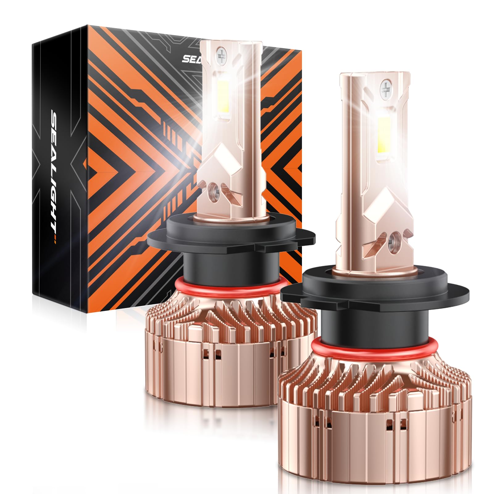 SEALIGHT H7 LED Bulbs, 40000LM, 6000K Cool White, Plug-N-Play, Pack of 2, Rose Gold
