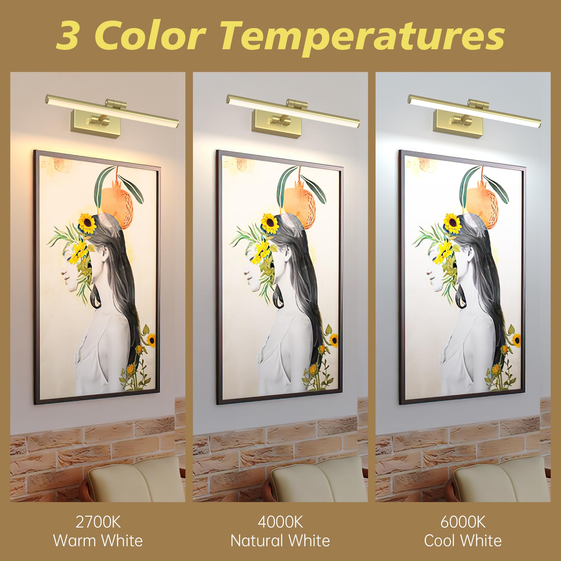 Picture Light Battery Operated,15.7 Inch Dimmable Art Lights For Paintings Wireless,3Cct Rechargeable Picture Lights For Wall,Li