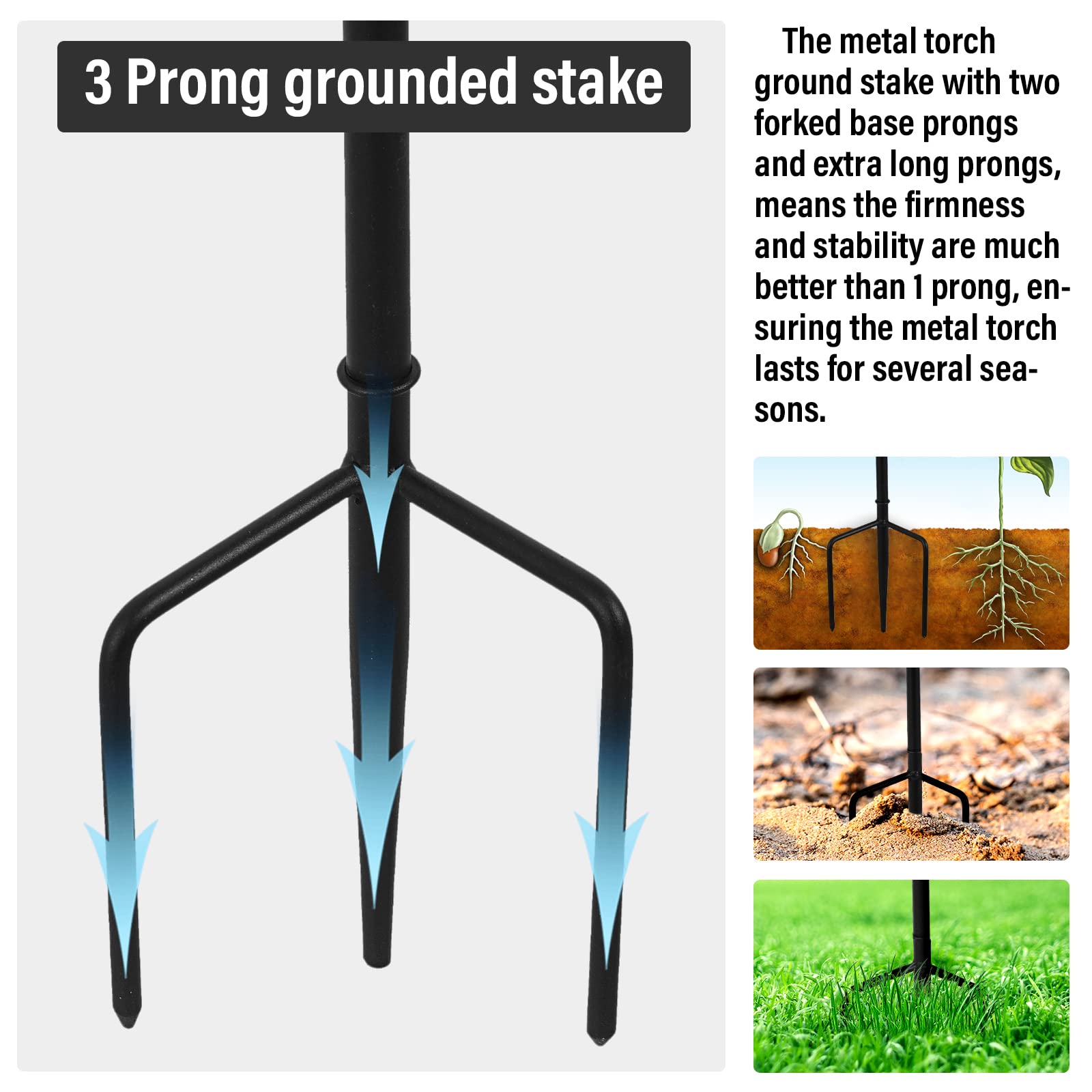 Zspeng 6 Pack Metal Citronella Torches, 58-Inch With 3-Prong Grounded Stake For Outdoor Use