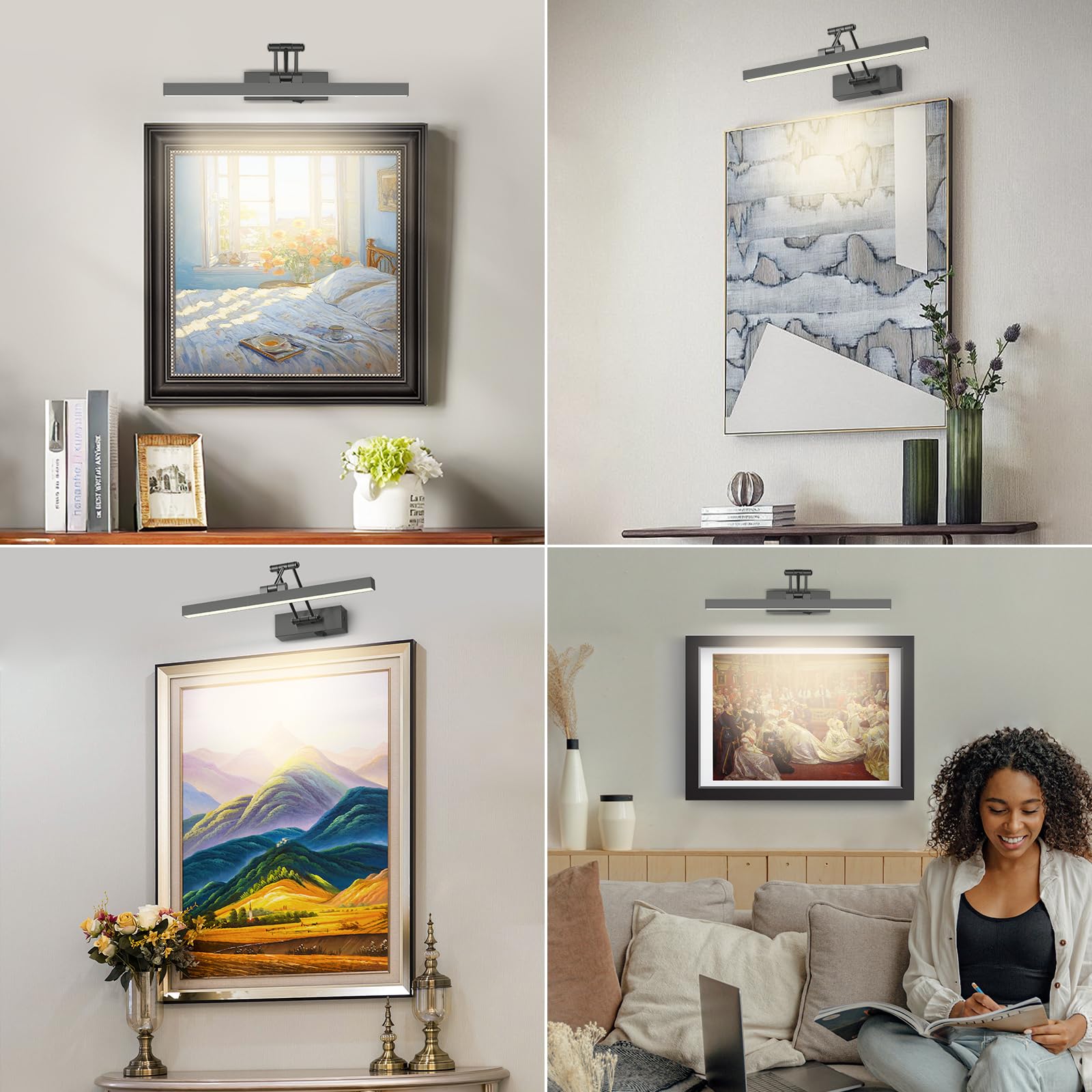 Pasoar Battery Operated Picture Light For Paintings Wireless Art Light With Remote Gallery Light Rechargeable Dimmable And Timer Library Brushed Grey Picture Frame Light For Frame, Portrait, Dartboard