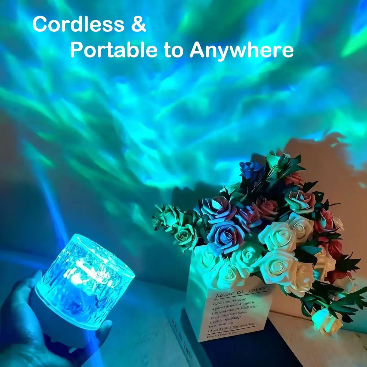 LamparaDecor Rechargeable Shower Light - Ocean Wave Projector, 3D Water Ripple, Battery Operated, Cordless for Bathroom Relaxation