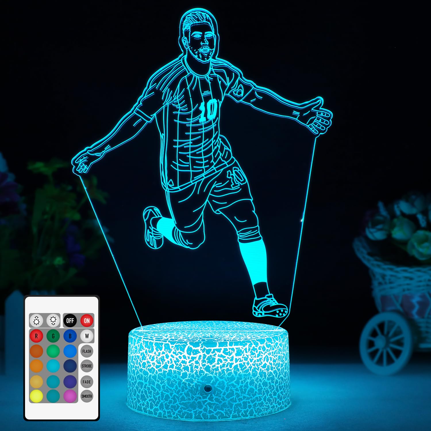 ZeHaiYlf Argentina Soccer Player #10 3D Illsuion Lamp for Boys,16 Colors Changing Dimmable with Night Light,Football Fans Childr