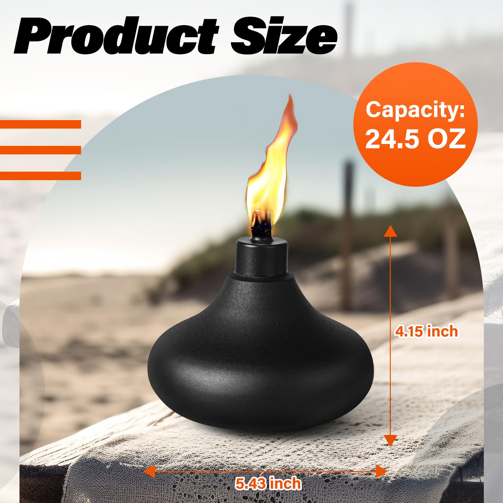 FAN-Torches 8 Pack Metal Table Top Torches, Refillable Citronella Light, Black, Model JYW-ZM-08
