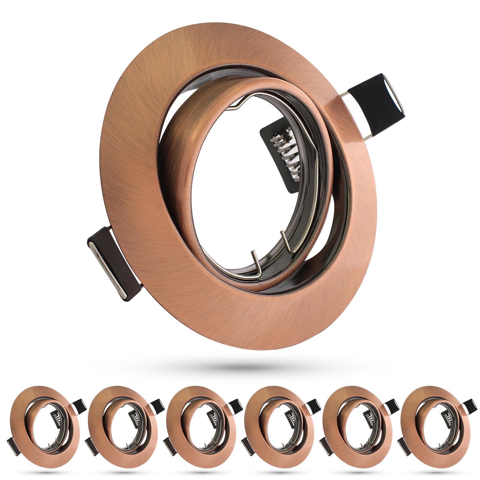 6 Pack Round Recessed Spotlights Trim Ring Fitting, Compatible with MR16 GU5.3 Bulbs, Outer Dia.90mm, Cut-Out Size 68-85mm, 360 
