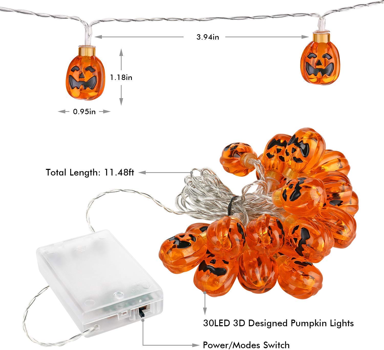 Toodour Halloween Pumpkin Lights - 15ft 30 LED Battery Operated Halloween Decorations String Lights for Indoor Outdoor Home Pati