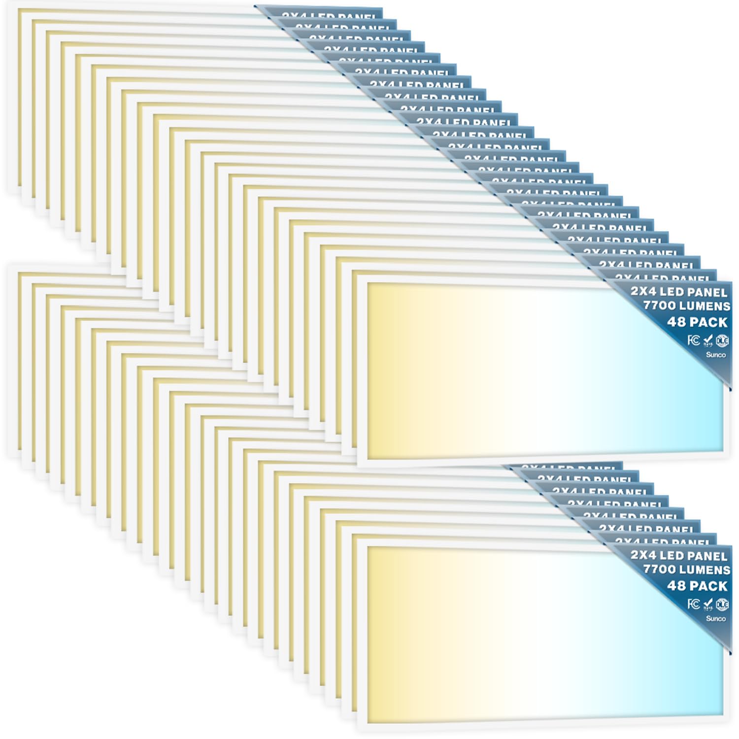 Sunco 48 Pack 2X4 Led Flat Panel Light Drop Ceiling Office Fixture, 7700 Lm, Selectable Features, 40W/50W/60W, 4000K/5000K/6000K