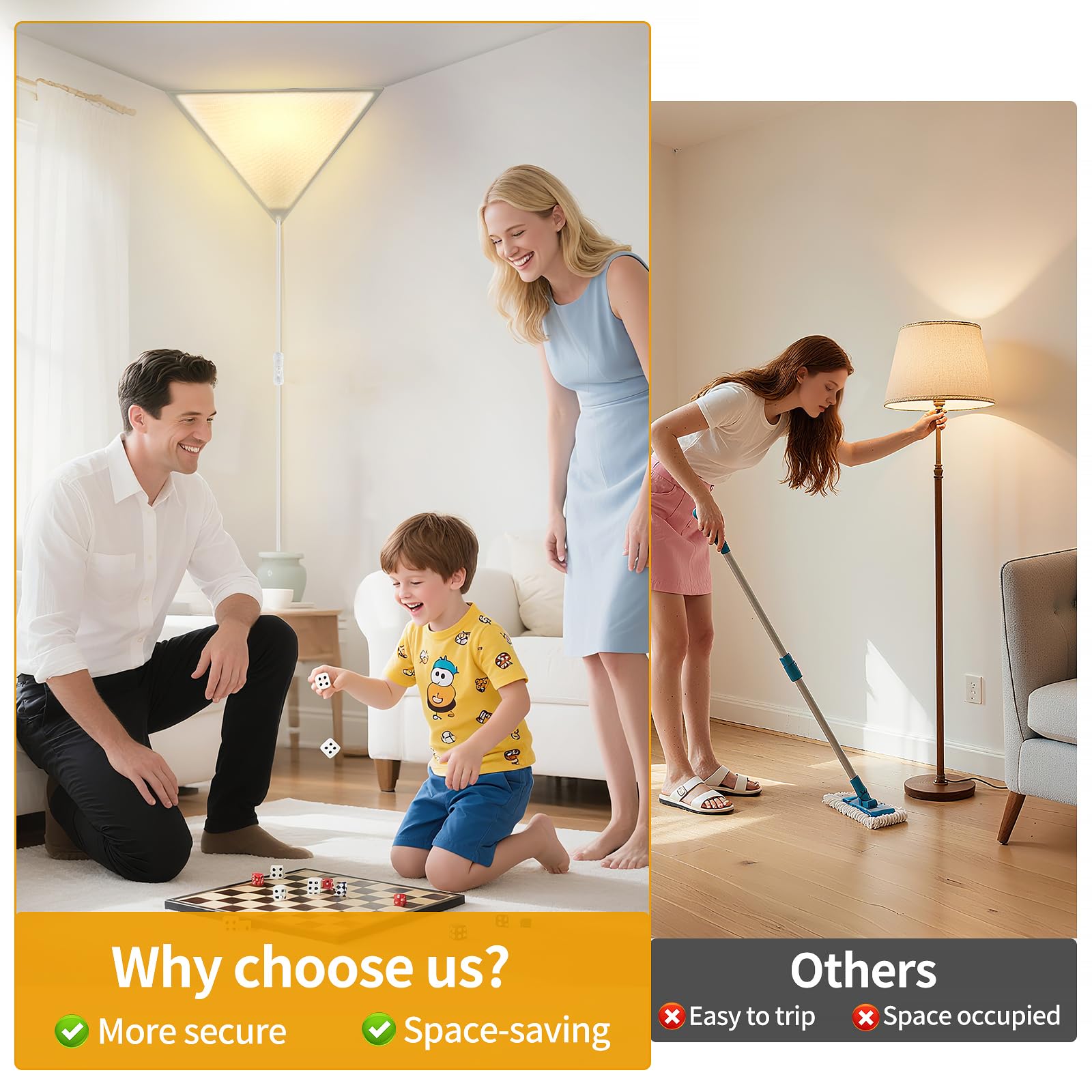 Zlierop Corner Light, 2-Pack, Linen Shade, Modern Ceiling Light with Switch, Space-Saving Design for Living Room, Bedroom, Office