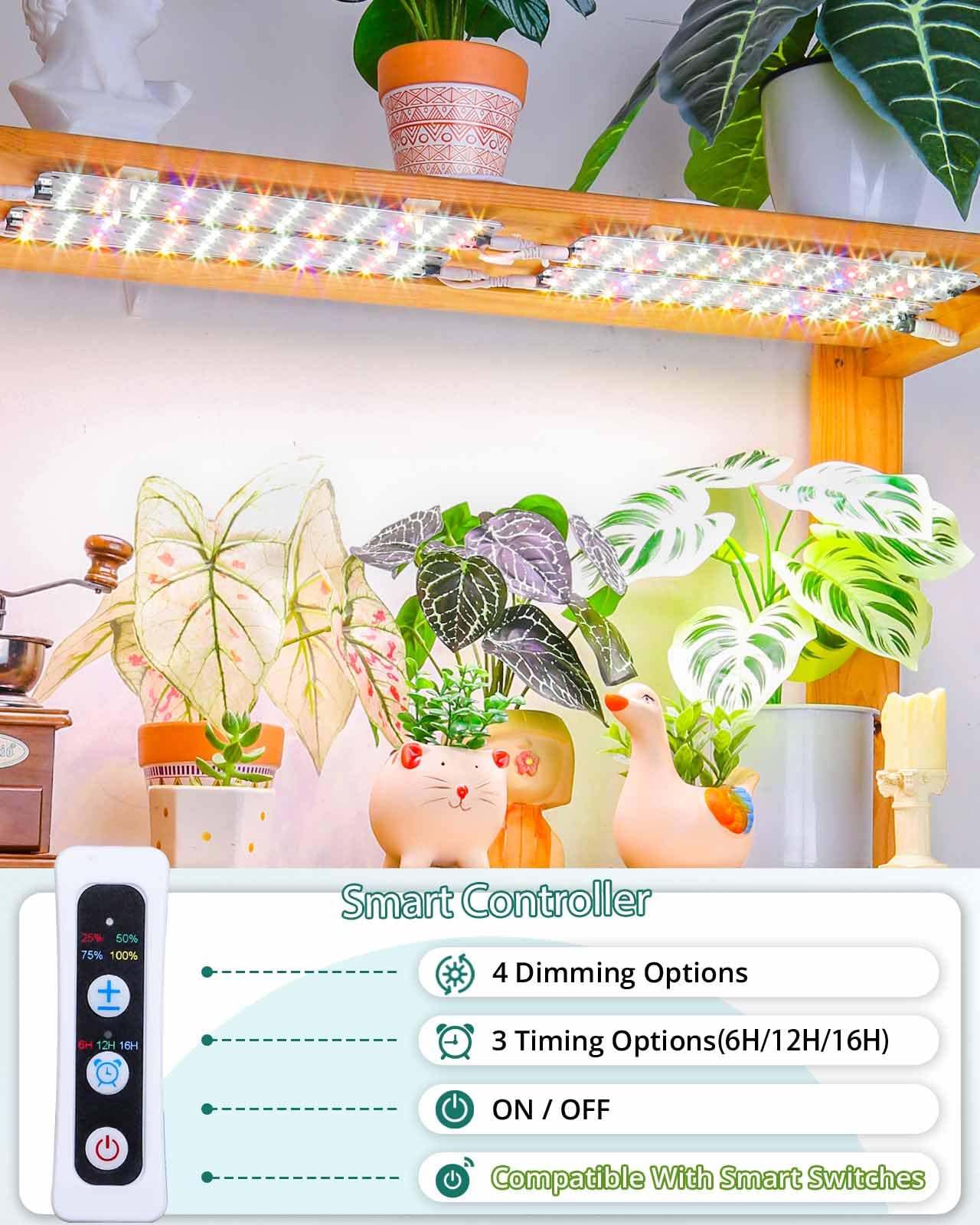 Dommia Grow Lights, Linkable Grow Lights For Indoor Plants Full Spectrum, 6/12/16H Timer Plant Grow Lights Indoor Under Cabinet,40W Dimmable Ultra-Thin Plant Lights For Indoor Growing,Seedlings,Veg
