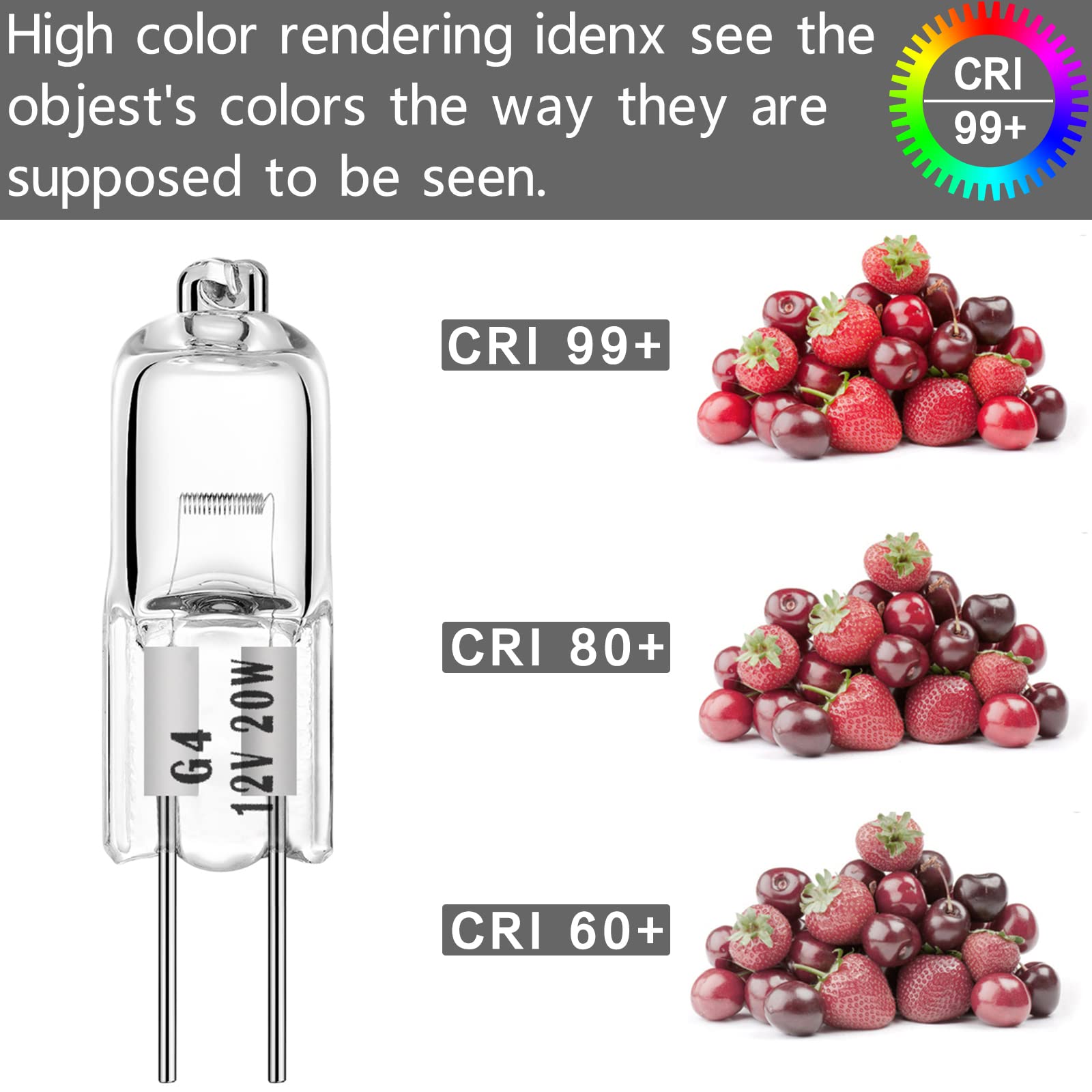 Ybek G4 Halogen Bulbs 20W 12V T3 Jc Type 2 Pin Base Replacement For Landscape Under Cabinet Puck Light Track Lighting Dimmable(1