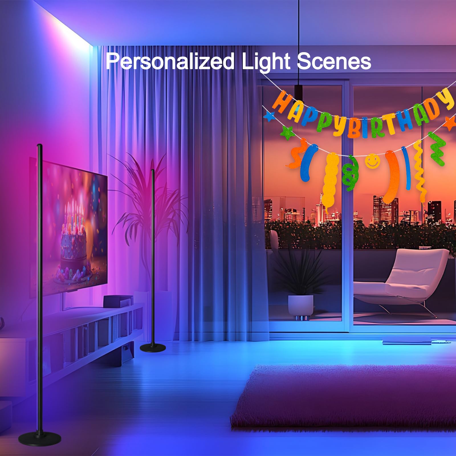 wooaismart RGB LED Floor Lamp, 16 Million Colors, Music Sync, 4.4ft Tall, Black, Model LD03-3-433
