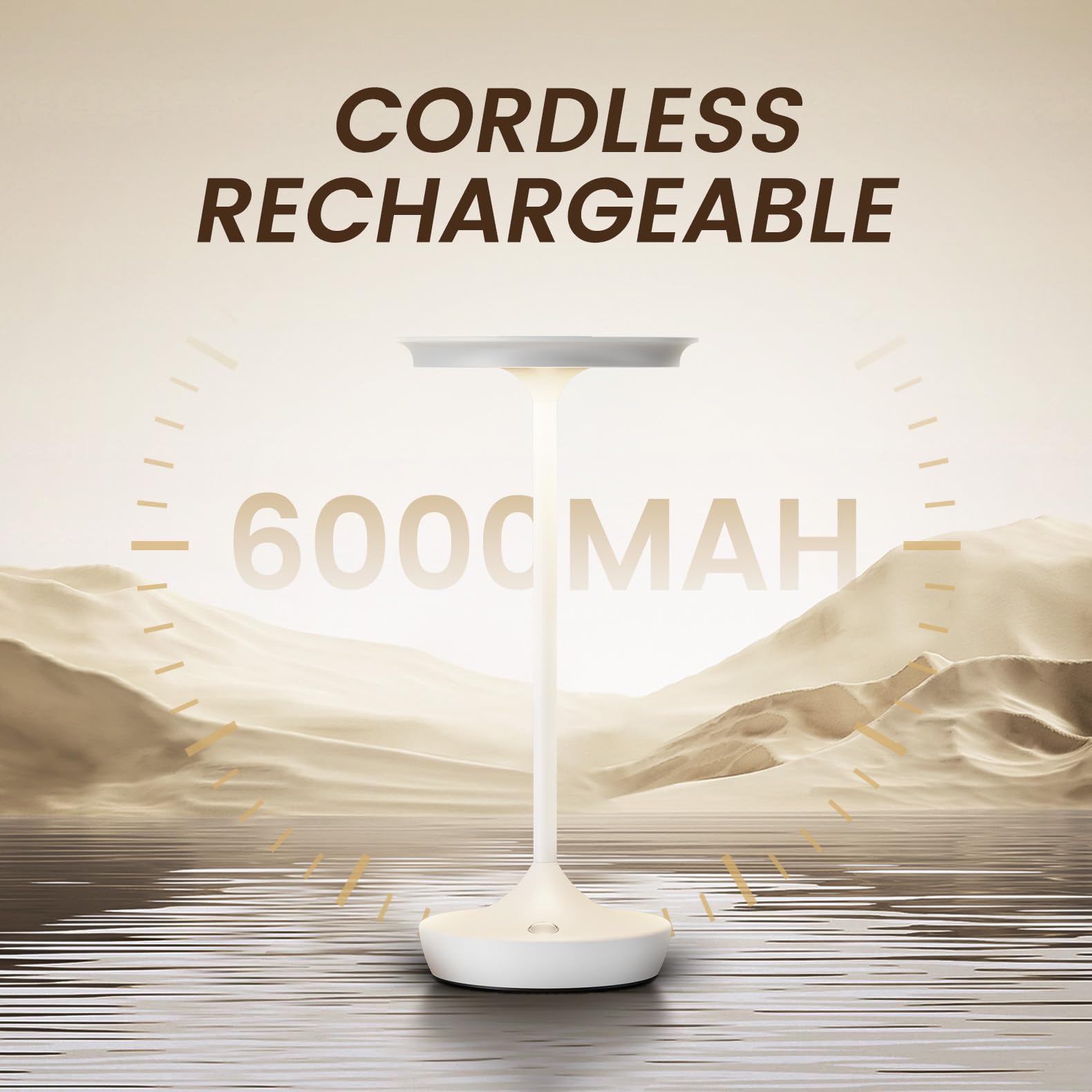 Tpczqj LED Cordless Table Lamp - Rechargeable, 3 Color Touch Dimming, Waterproof, White, Model HT-S825
