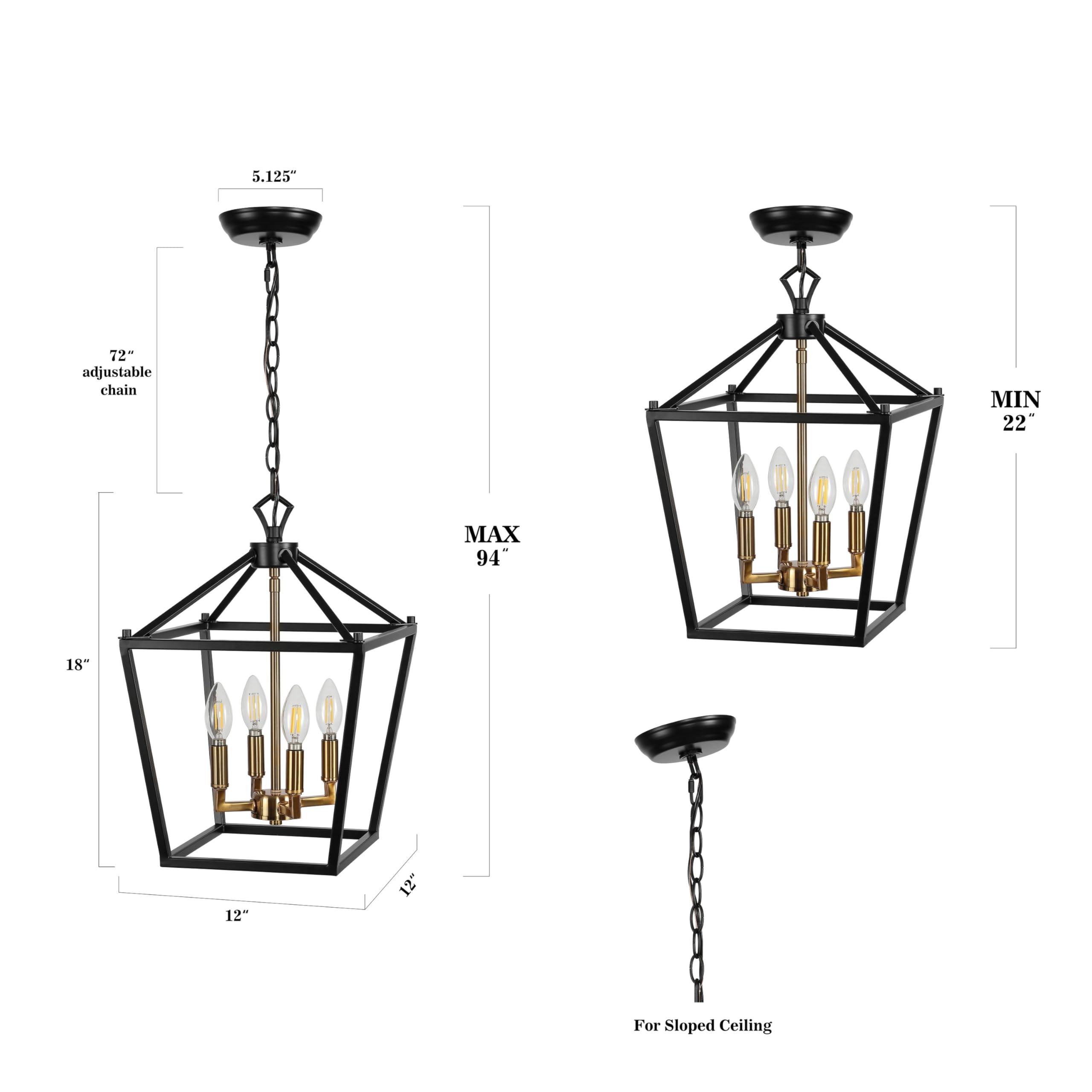Jonathan Y Pagoda Lantern Pendant Light, Dimmable Metal Fixture, 12 Oil Rubbed Bronze/Brass Gold, Model Jyl7436D