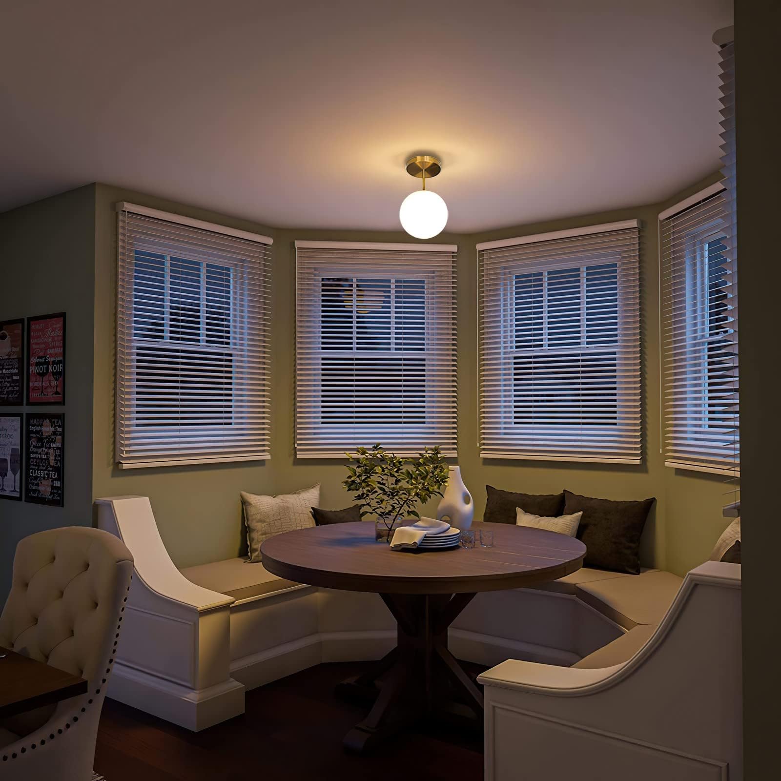 Koko&Yukina Mid Century Globe Semi Flush Mount Light Fixture, Frosted Glass, Gold Finish