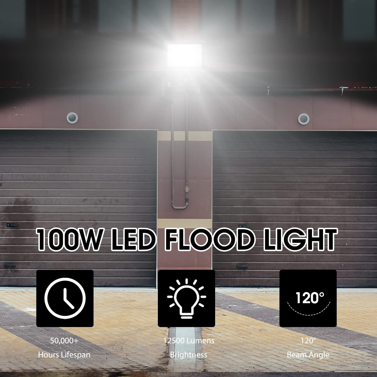XYCN 100W LED Flood Light - 4 Pack, IP66 Waterproof, 12500LM Super Bright, 5000K Daylight White for Outdoor Use