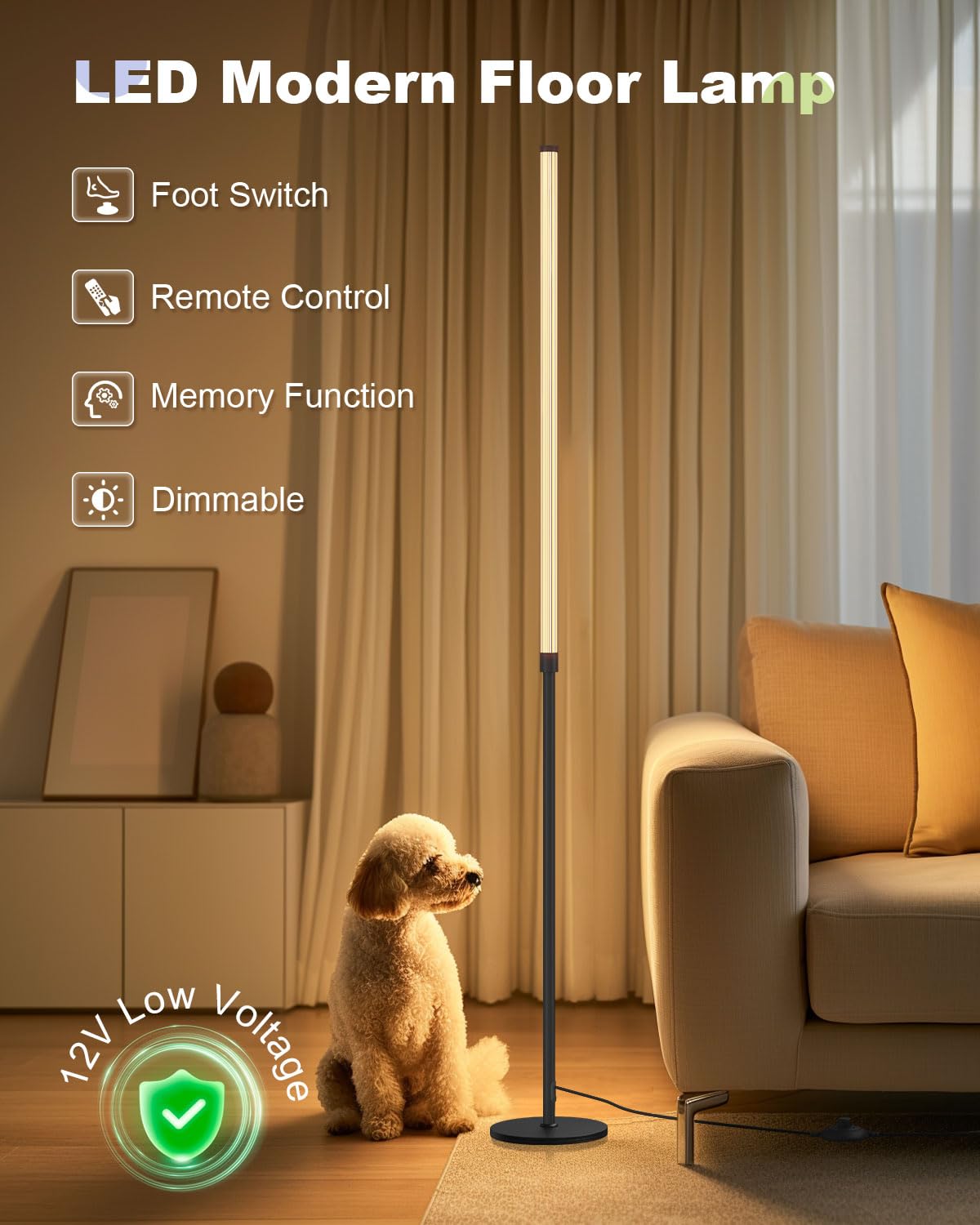 Dengala Minimalist Corner Floor Lamp - 3000K-6000K Led Linear Standing Lamp - Dimmable Modern Floor Lamp With Remote & Foot Swit