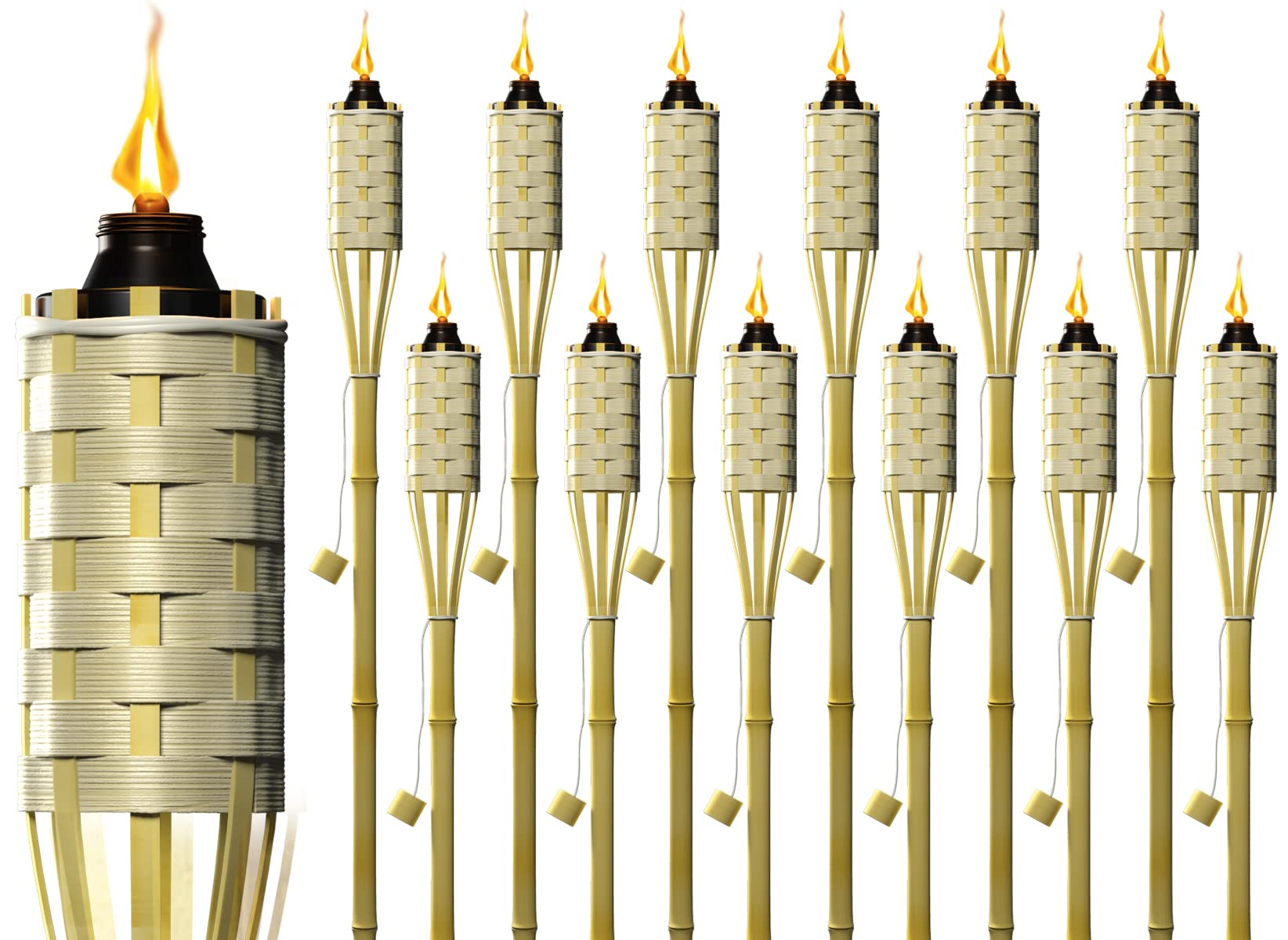 Matney Bamboo Torches For Outside Mosquitos Repellent - 5 Ft. Tall - (12 Pack) - Decorative Garden & Backyard Lights - Mosquito Torches Outdoor - Oil Lamp For Citronella - Flame Lasts Over 8 Hours