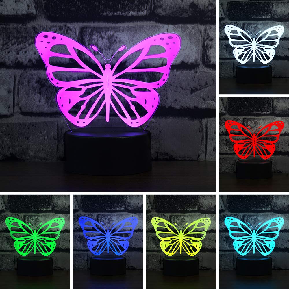 i-CHONY Butterfly 3D Night Light Lamp with Remote Control, 7 Colors, USB Powered, Model ch-59156, Perfect Birthday Gift for Women and Teens