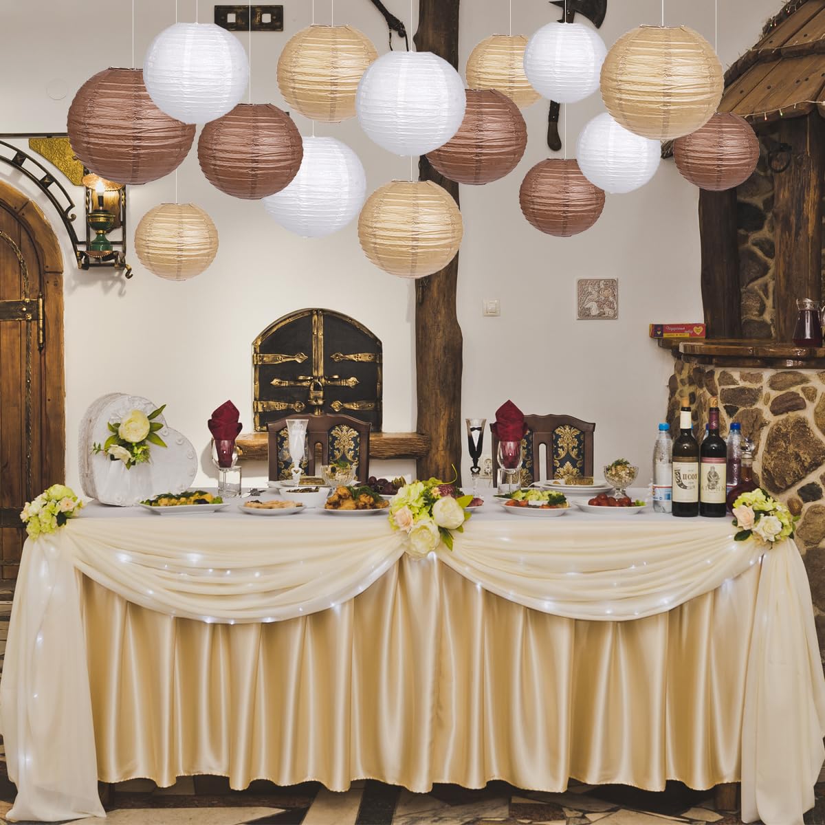 Zilue Paper Lanterns Decorative, Round Hanging Paper Lanterns Decorations For Rustic Party Wedding Natural Baby Shower Boho Brow