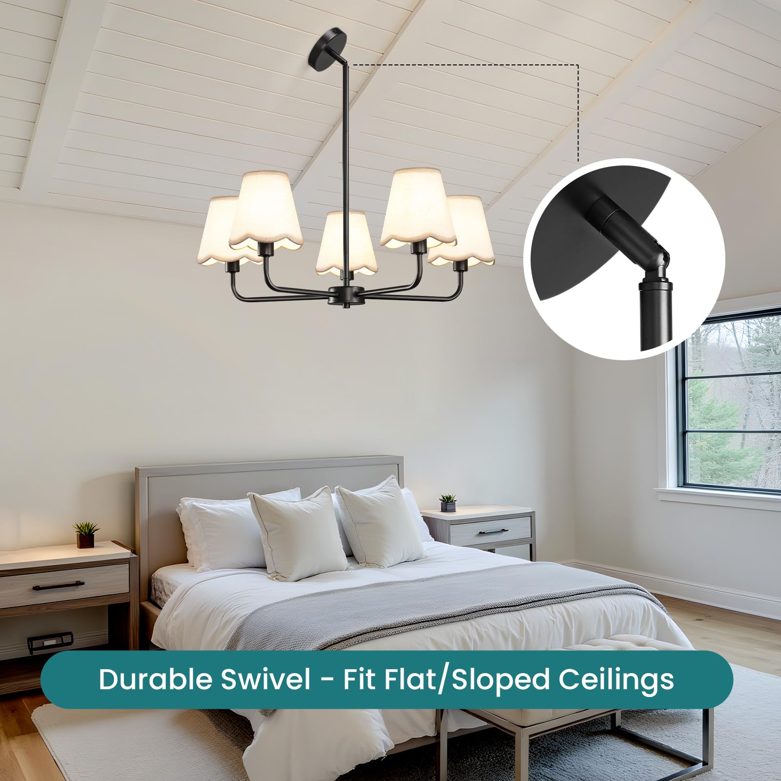 Kaisite Black Chandelier For Dining Room - 5-Light Farmhouse Dining Room Light Fixture Over Table Industrial Kitchen Lighting Fixture Ceiling Hanging Chandelier For Bedroom Living Room Foyer Entryway