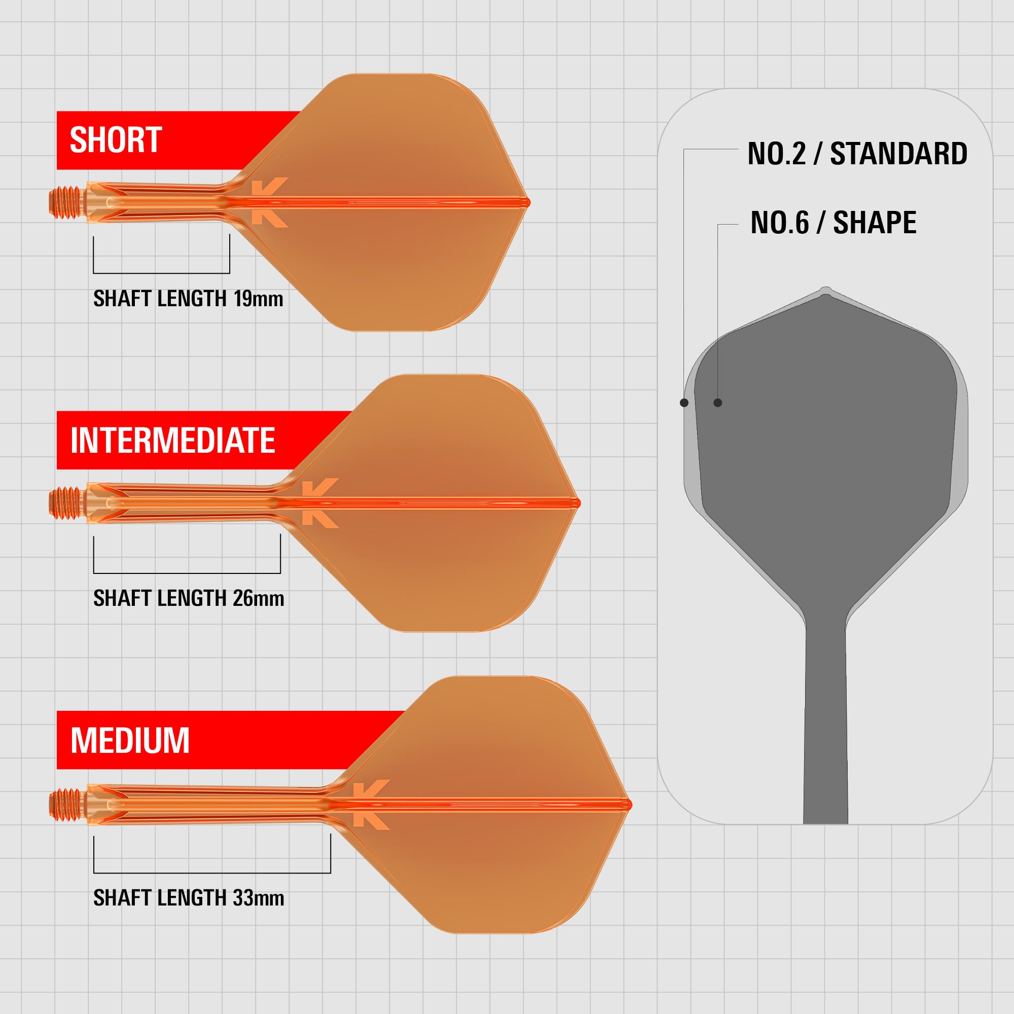 Target Darts K Flex Dart Flights & Shafts, No.2 Orange, Intermediate (26mm), Pack of 3, Model taf1555