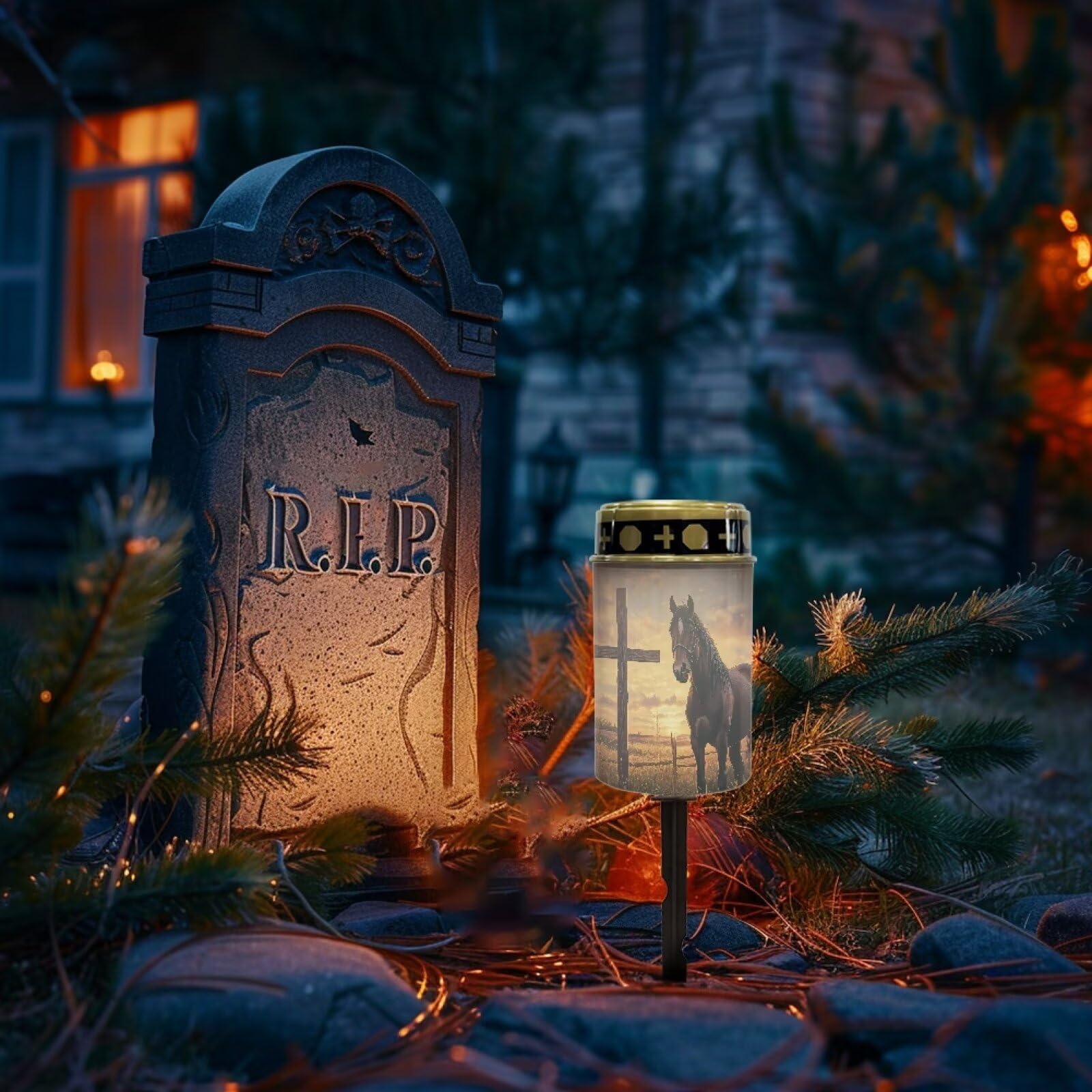 Psesaysky Cross Horse Solar Stake Lights Multipurpose Solar Pathway Lights Cemetery Decorations for Grave Outdoor Lights Landsca