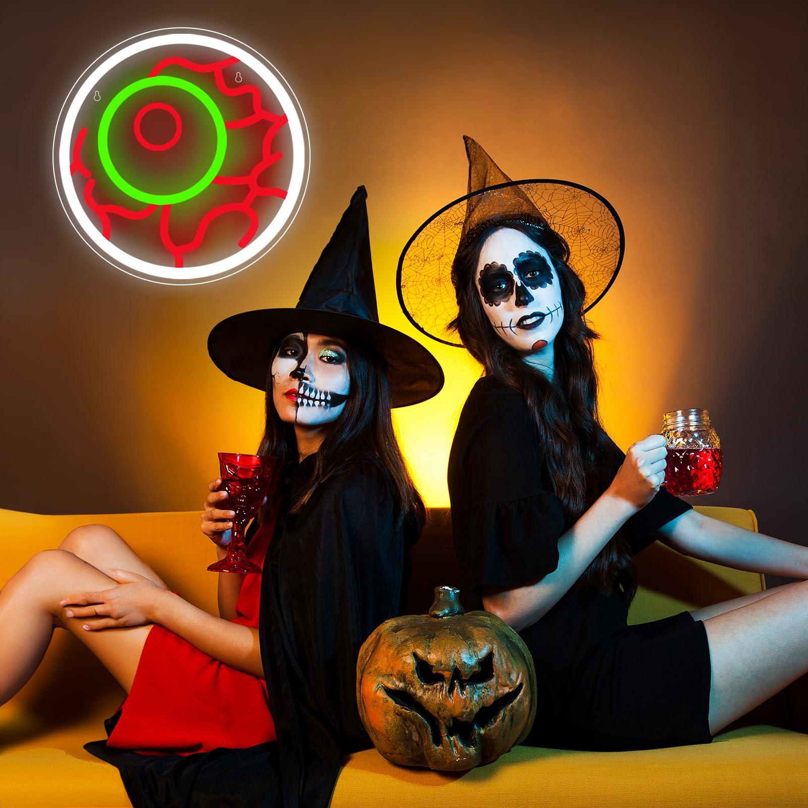 Halloween Light-up Decoration Neon Sign - Halloween Skeleton LED Neon Light for Window Decor, Skull Decoration LED Decor for Hom