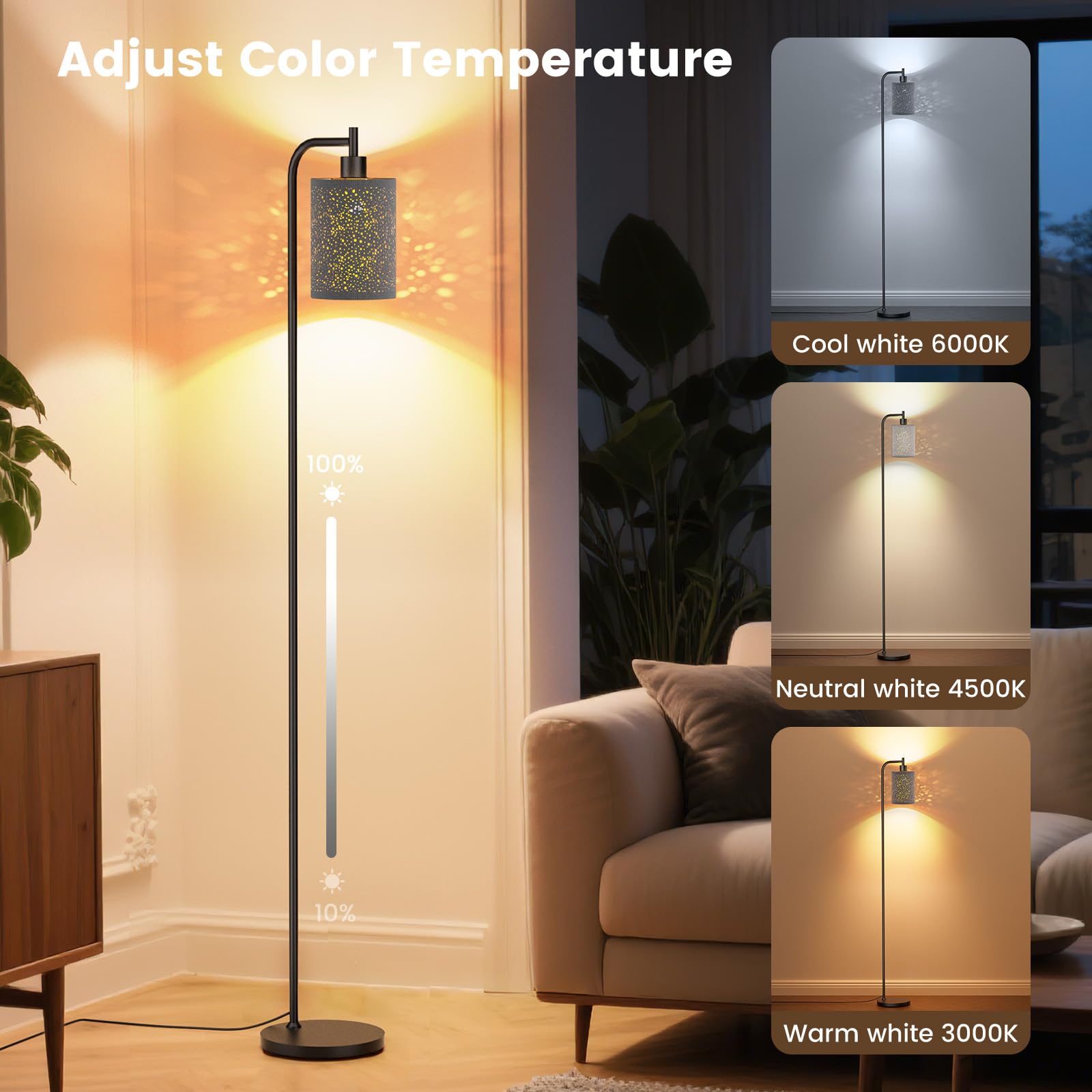 SIBRILLE Dimmable Floor Lamp with Remote Control, 9W LED, Linen Shade, Starry Sky Finish, Model BP-F072 for Living Room & Office