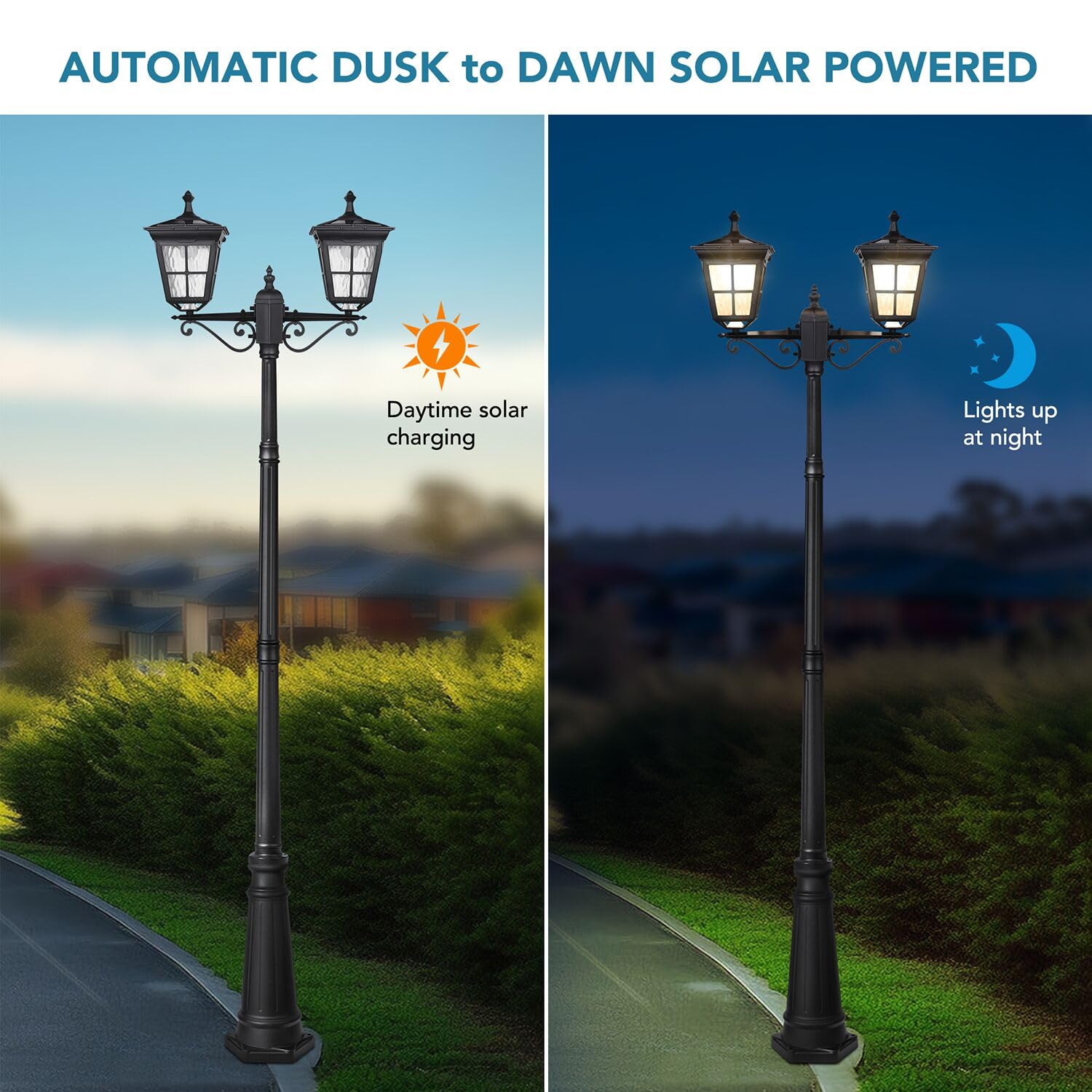 Kemeco Solar Lamp Post Light, ST4311AB1-2 Dusk to Dawn Outdoor Bright Street Post Light for Yard Garden Patio Walkway Driveway L