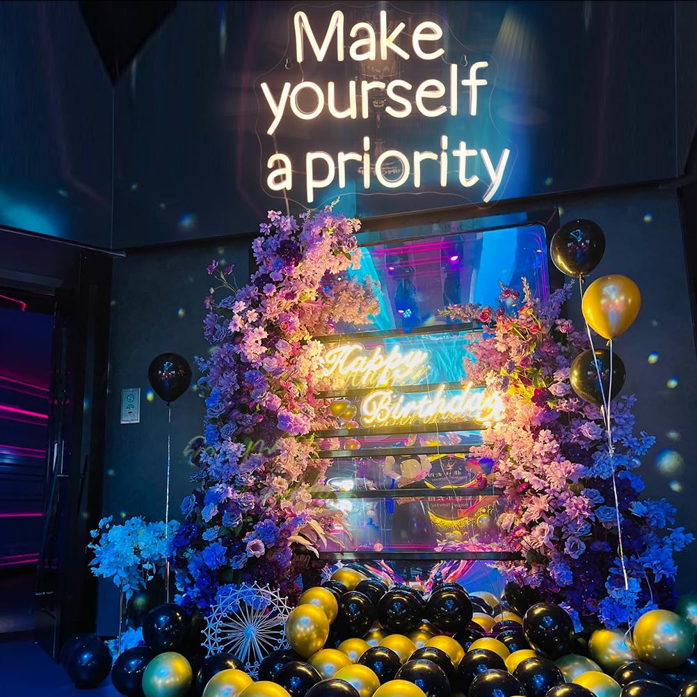 Nordstylee LED Neon Sign - inMake Yourself a Priorityin - Warm White - USB Powered with Dimmer - Room Decor for Girls