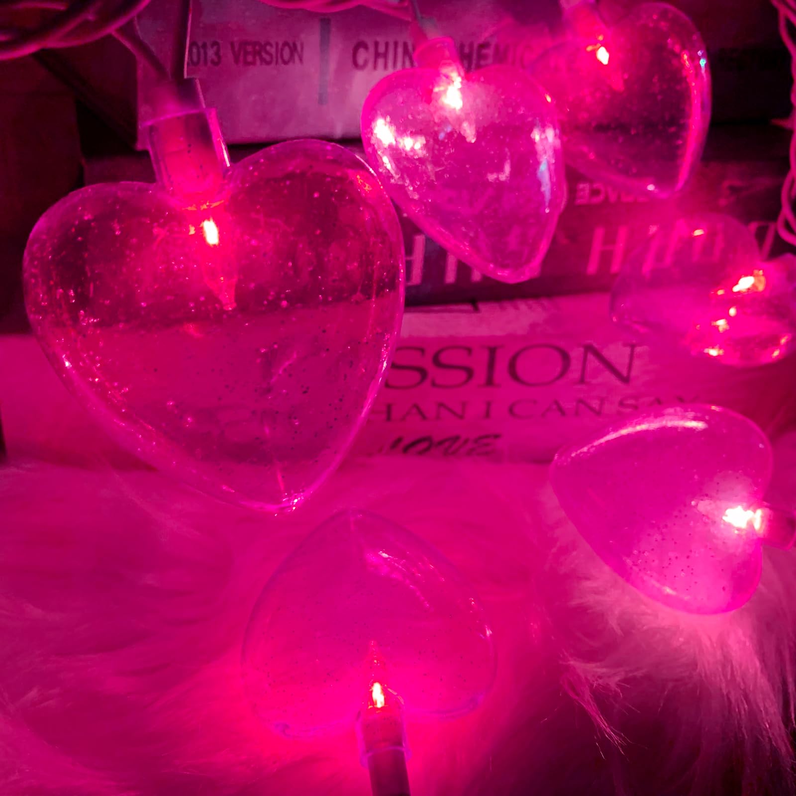 Couah Pink Heart LED String Lights - 8.5Ft Fairy Lights with 10 3D Hearts for Indoor/Outdoor Decor - Mother's Day Wedding Party Decorations