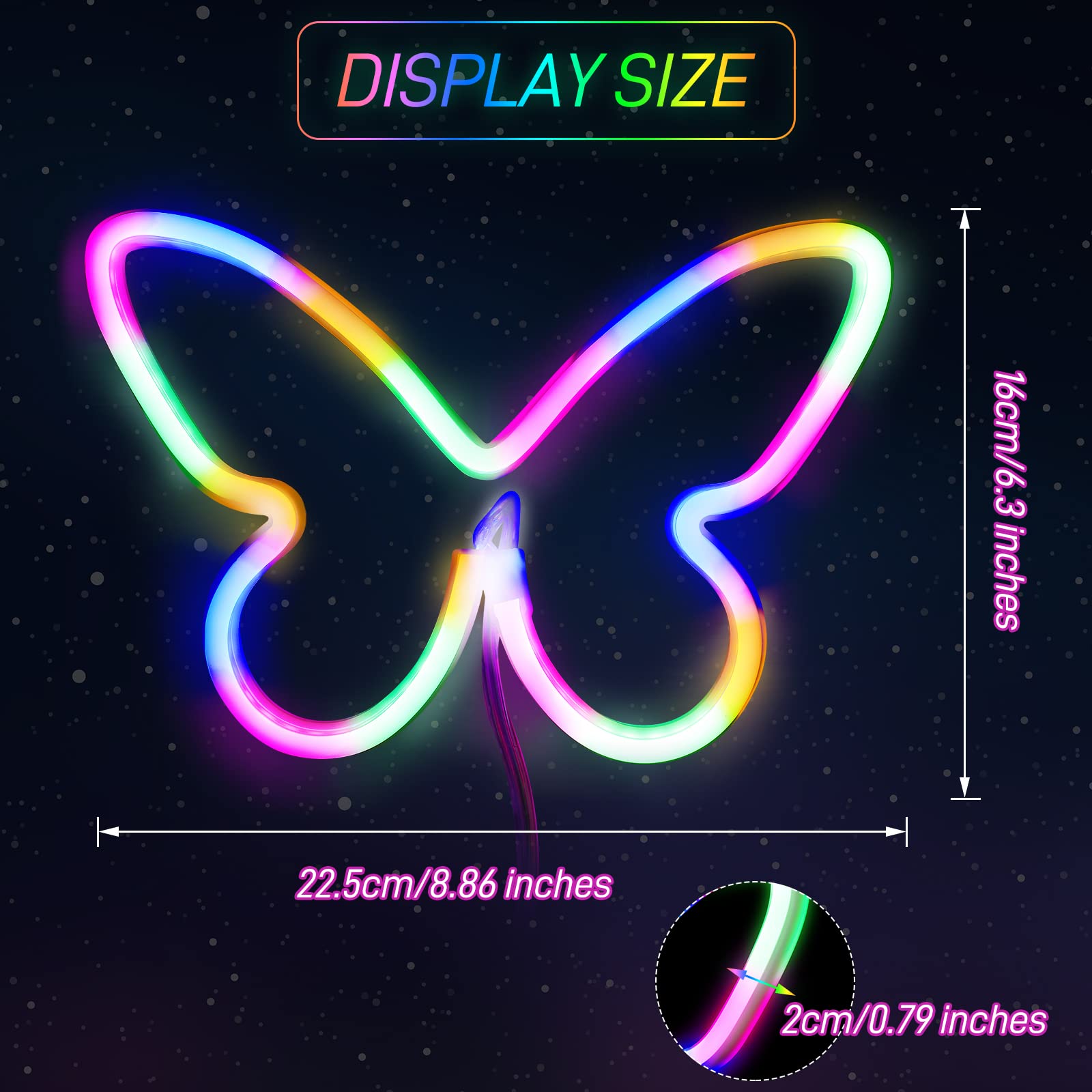 Riakrum Butterfly Neon LED Light Decor - 2 Pcs, USB Powered, Pink & Colorful, Model: Riakrum-Butterfly LED Light-781