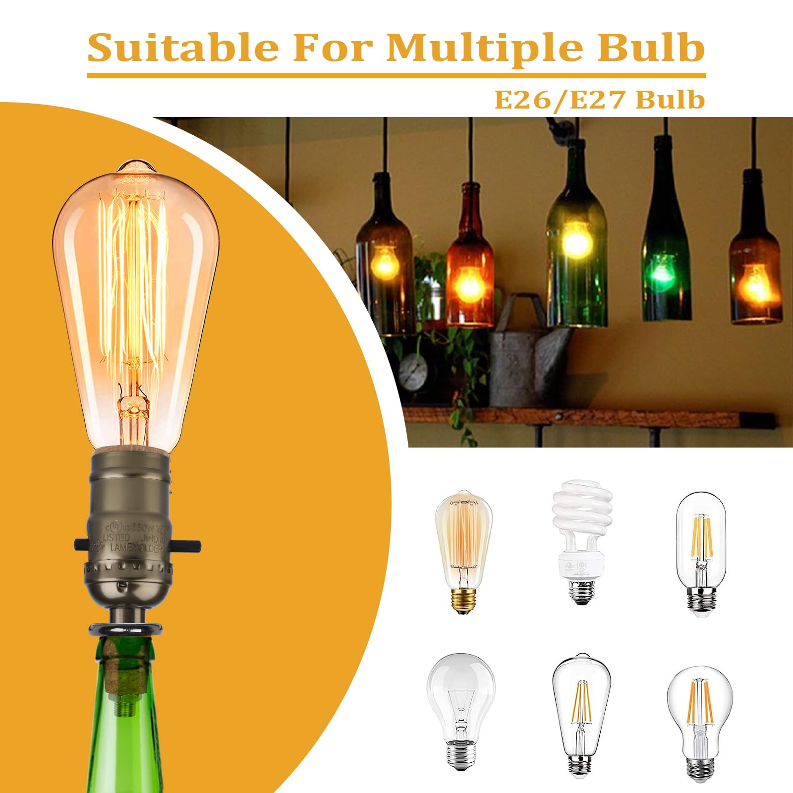 Aokpsrt Bottle Lamp Kit - DIY Liquor Bottle Lamp with 9mm Glass Drill Bit, Bronze, 2-Packs, 8 Feet Power Cord, No Drilling Required