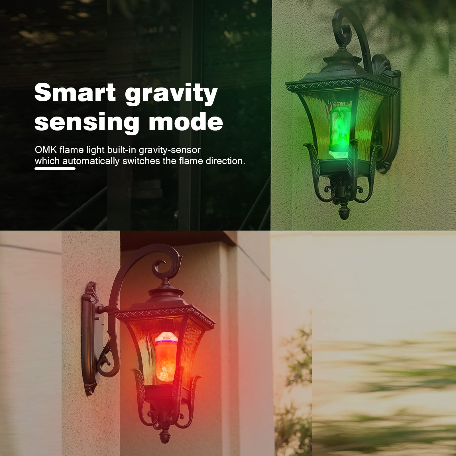 OMK LED Flame Effect Light Bulbs - 4 Modes, ABS Material, 2 Count, Red and Green, Model FL96 - Halloween/Christmas Decorations