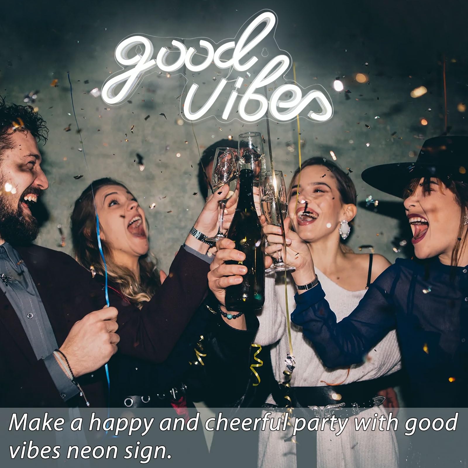 Bernicekelly Good Vibes Neon Sign - White Led Wall Decor For Bedroom & Party, Usb Powered