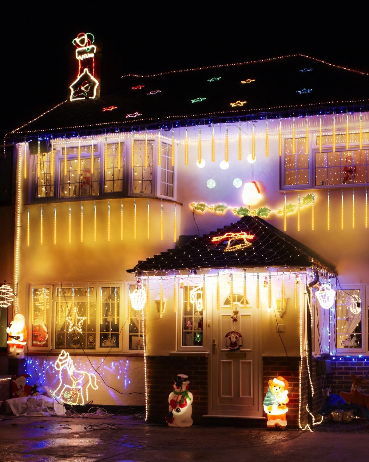 Flacchi Warm White 10 Tubes 240 Led Raindrop Meteor Shower Icicle Lights With Timer Function Cascading Falling Rain Lights For H