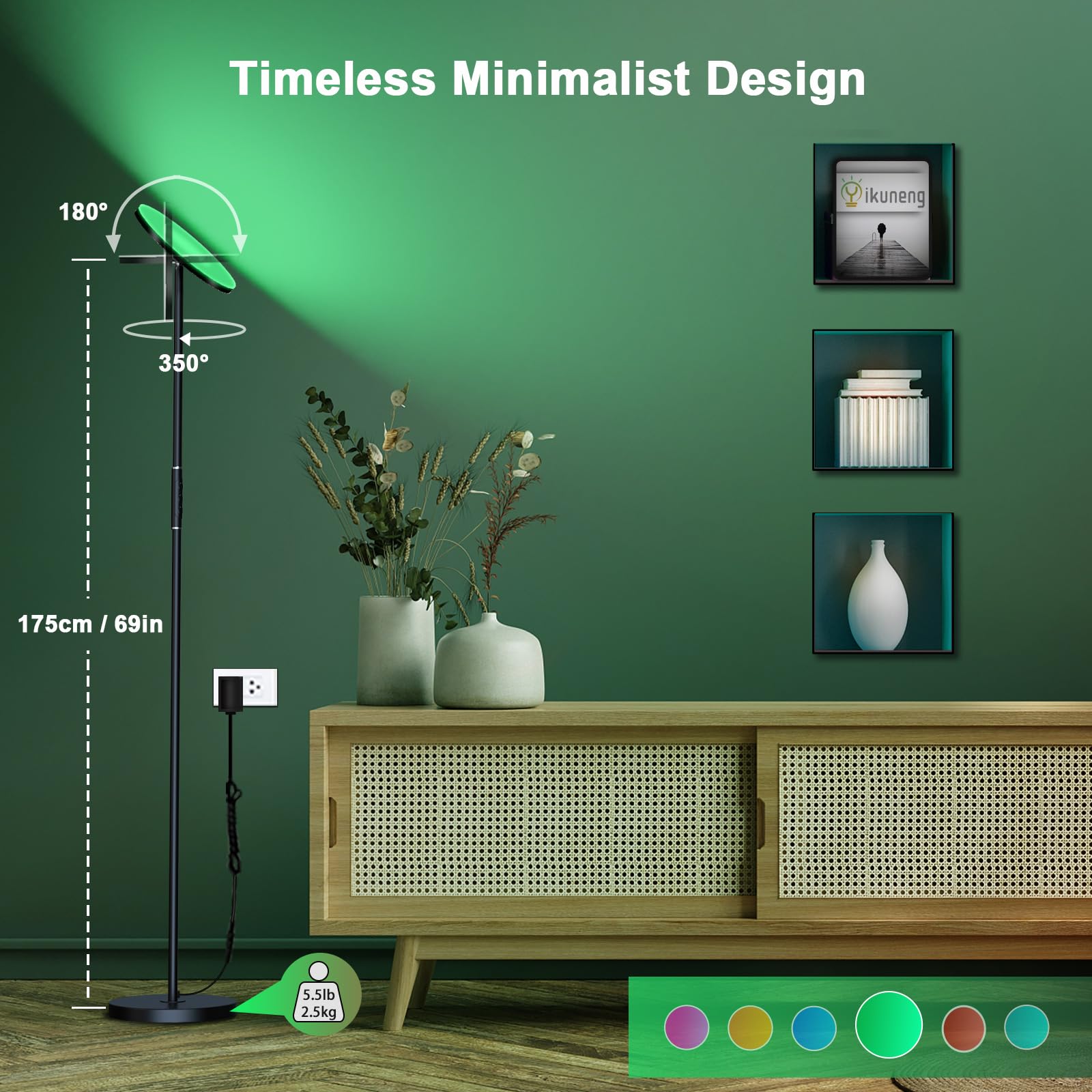 Yikuneng Led Floor Lamp 36W Rgb, Remote & Touch Control, Dimmable 2700K-6500K,