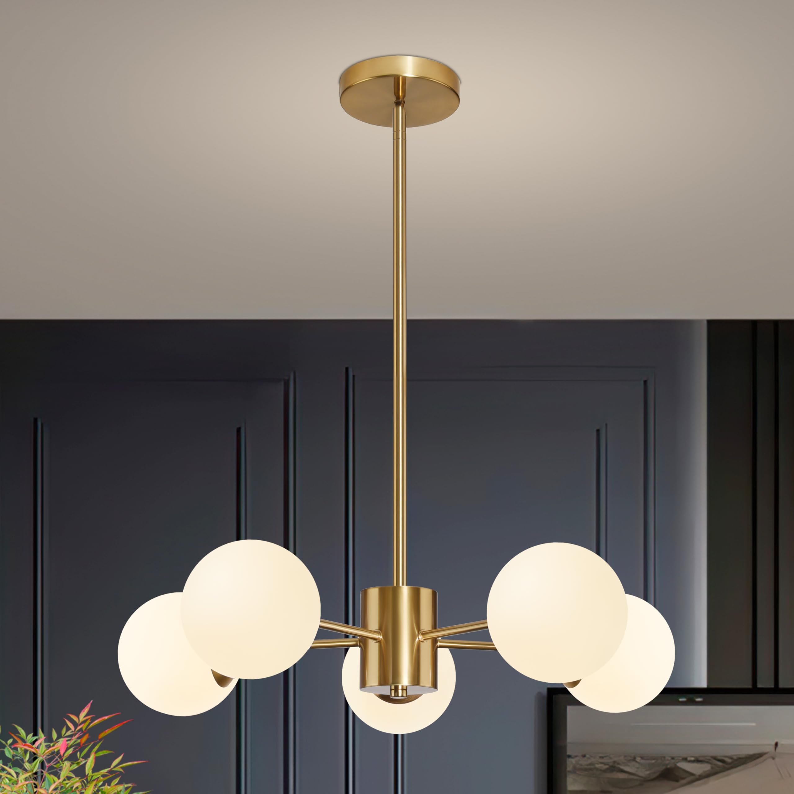 Bagood 5-Light Globe Sputnik Chandelier Mid Century Sputnik Chandeliers Modern Gold Globe Pendant Light Brushed Brass Finished w