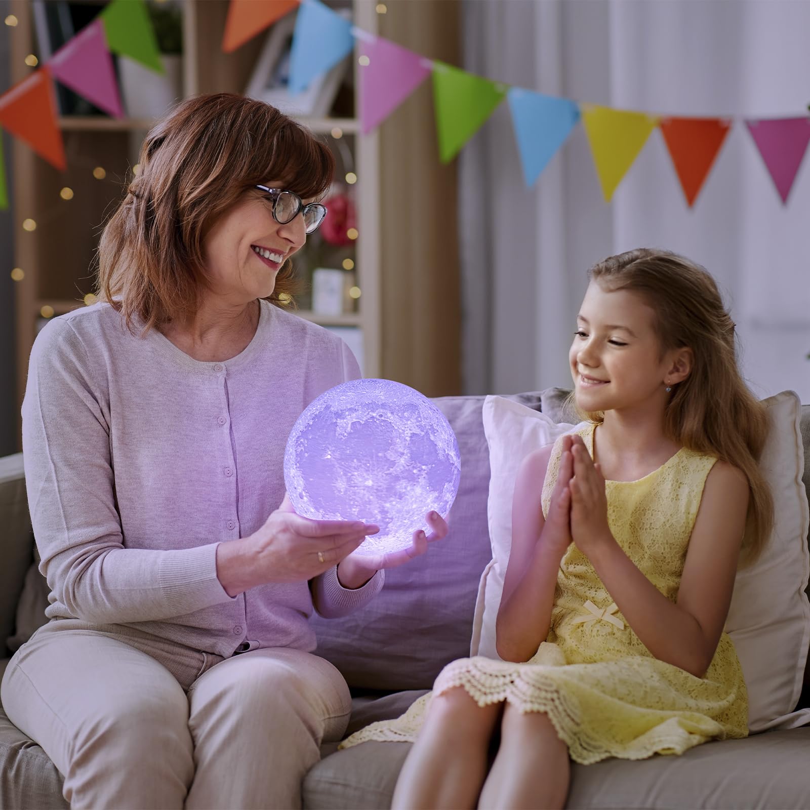 BRIGHTWORLD 7.1" 3D Moon Lamp with Remote & Touch Control, 16 Colors, USB Rechargeable, Black Hand Stand, Perfect Gift for Kids & Teens